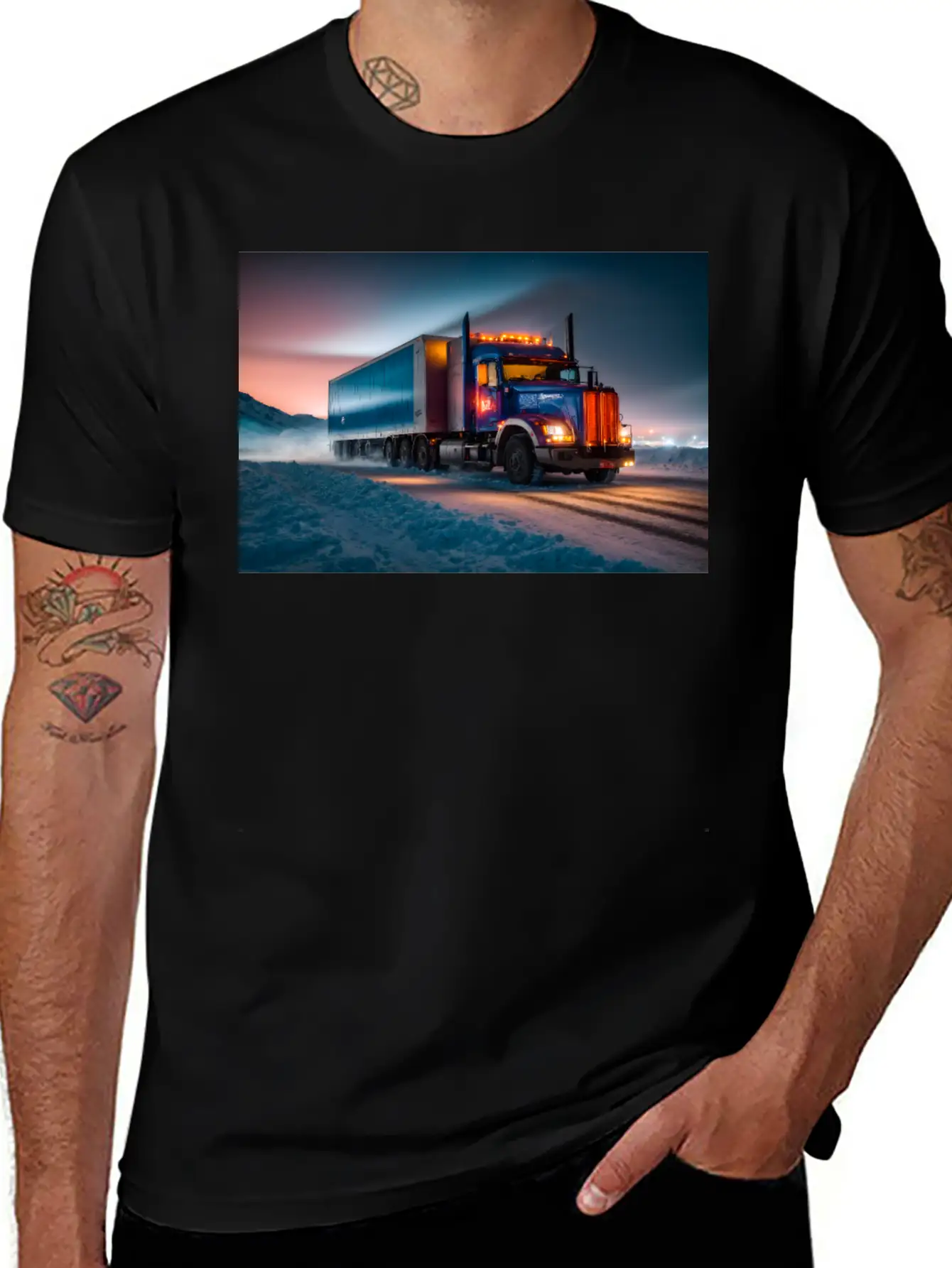 US Truck Illuminated On Icy Road Essential Cotton Tee For Daily Outfits – Unisex Style