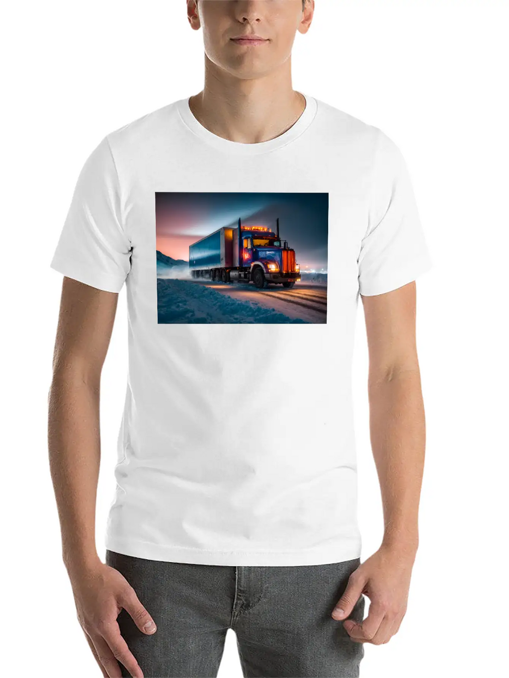 US Truck Illuminated On Icy Road Essential Cotton Tee For Daily Outfits – Unisex Style
