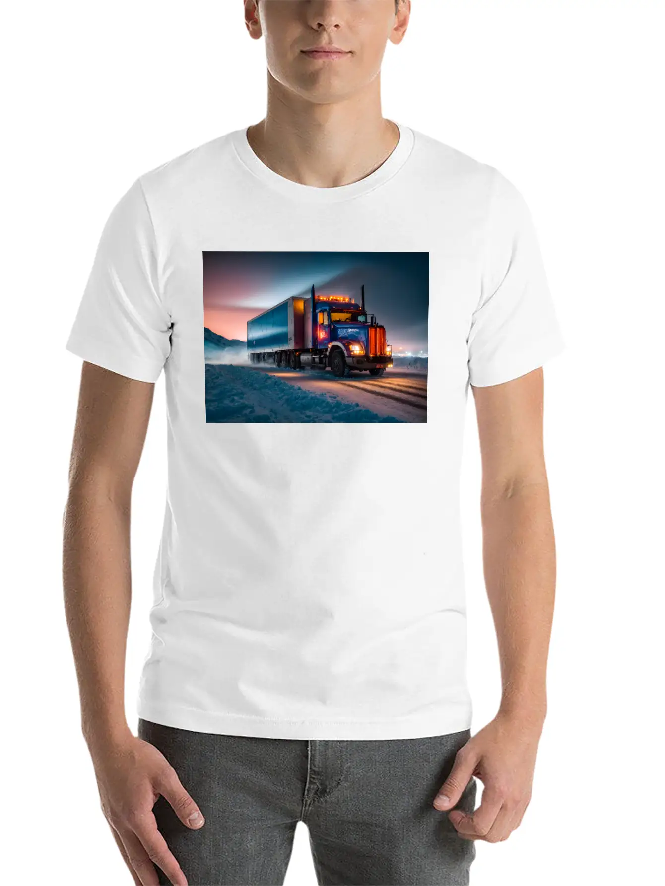 US Truck Illuminated On Icy Road Essential Cotton Tee For Daily Outfits – Unisex Style