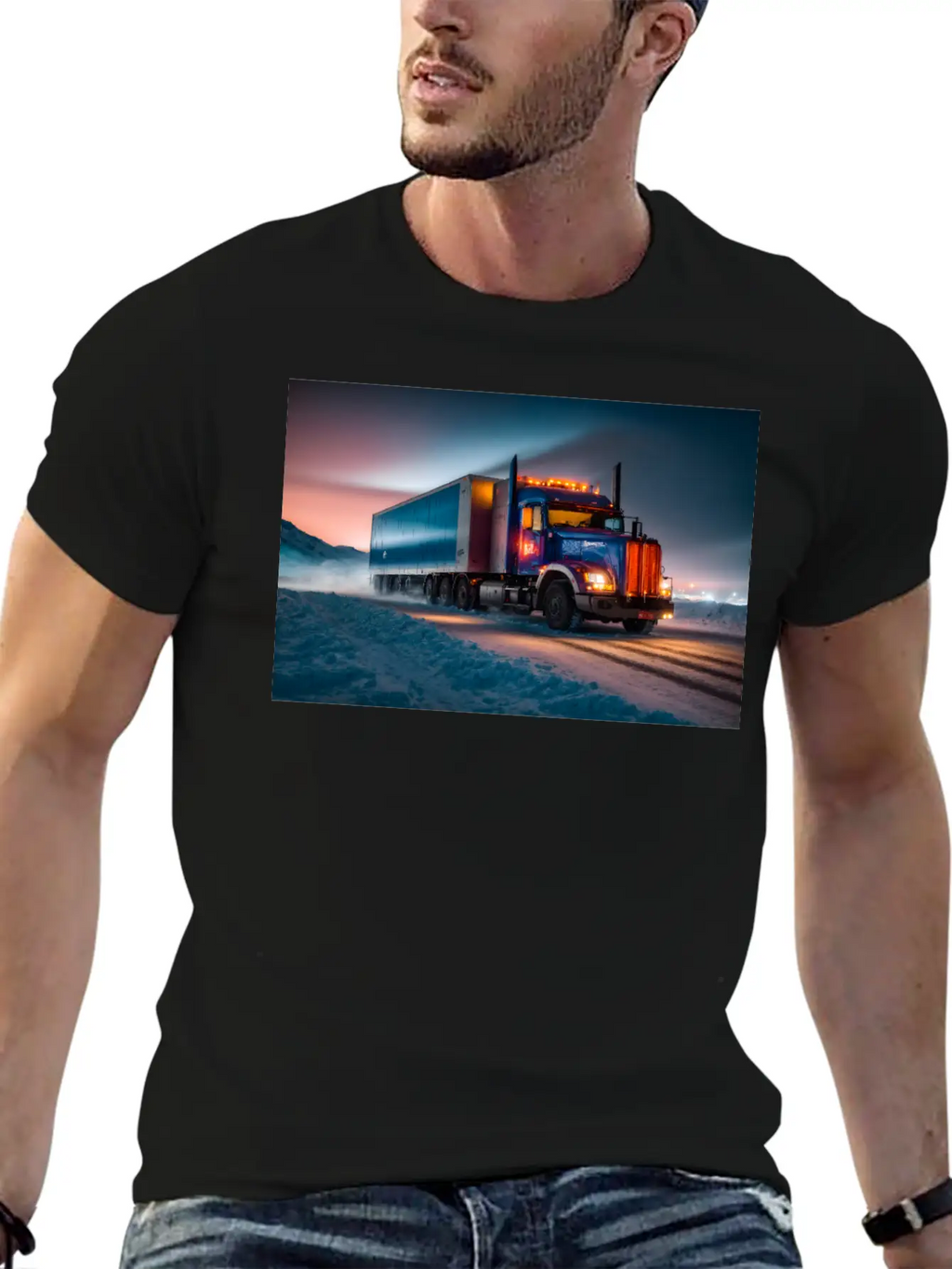 US Truck Illuminated On Icy Road Essential Cotton Tee For Daily Outfits – Unisex Style