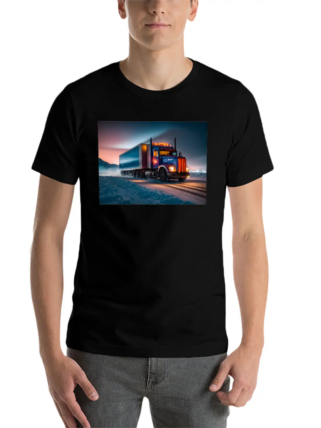US Truck Illuminated On Icy Road Essential Cotton Tee For Daily Outfits – Unisex Style