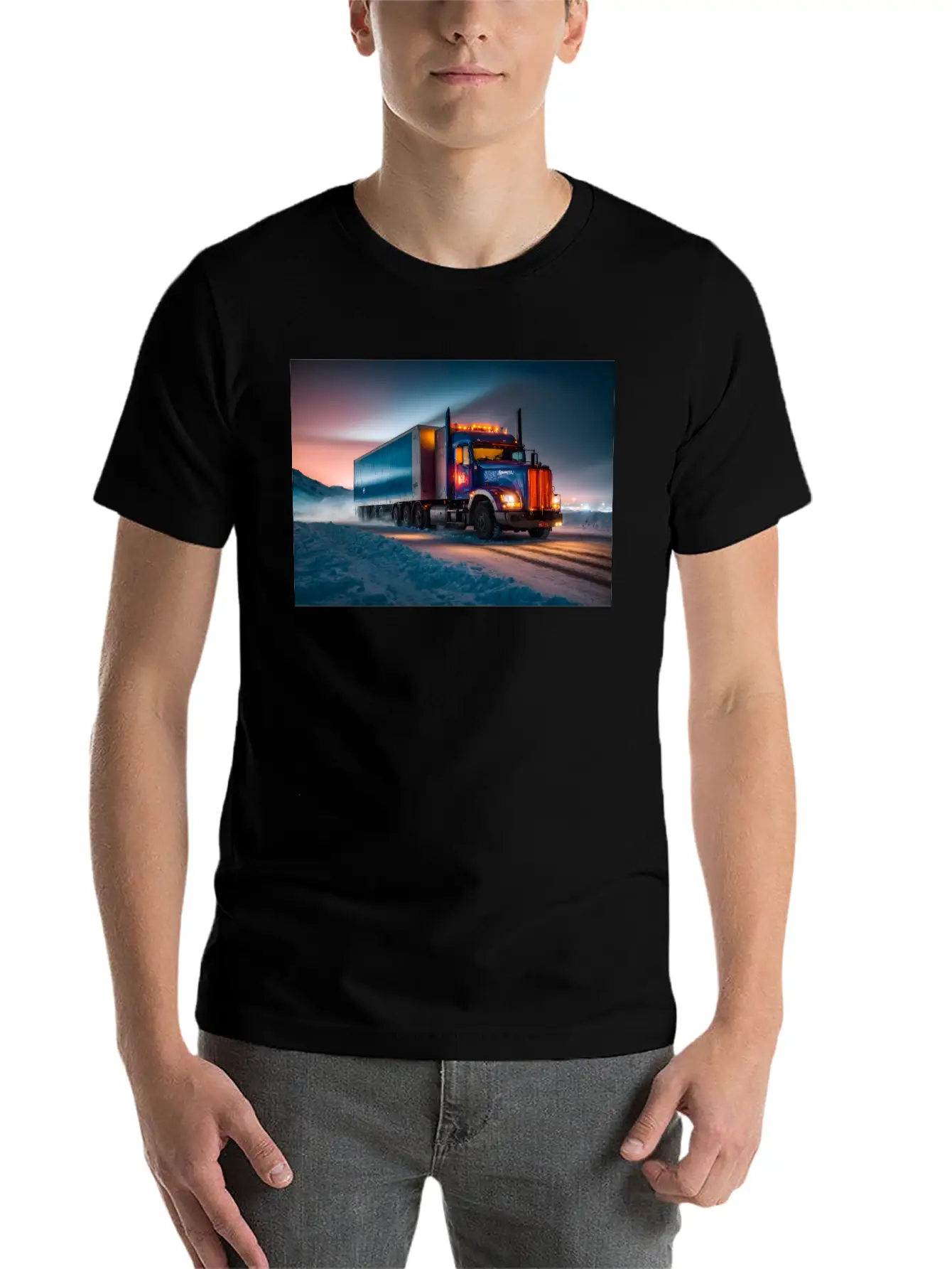 US Truck Illuminated On Icy Road Essential Cotton Tee For Daily Outfits – Unisex Style