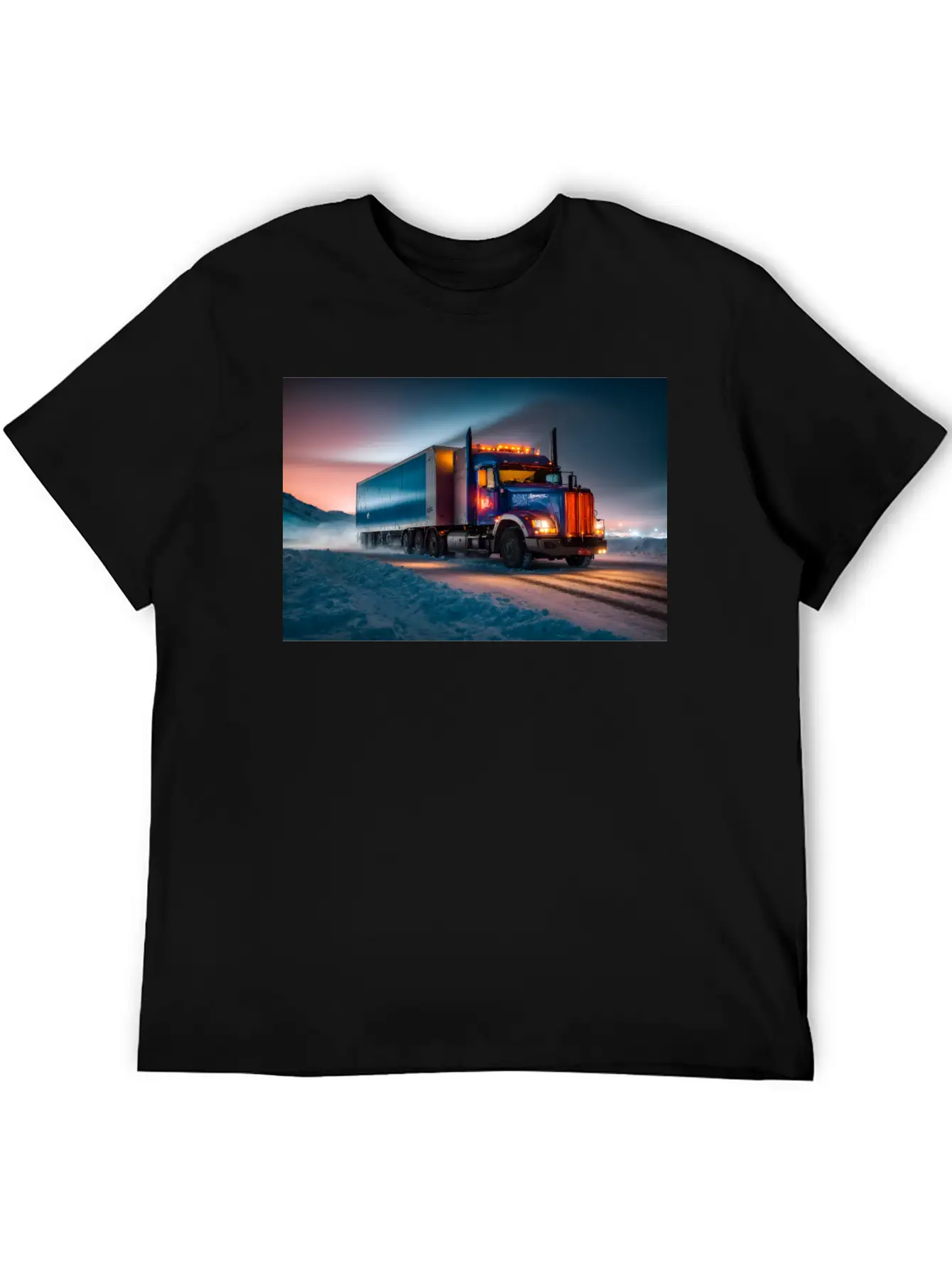 US Truck Illuminated On Icy Road Essential Cotton Tee For Daily Outfits – Unisex Style