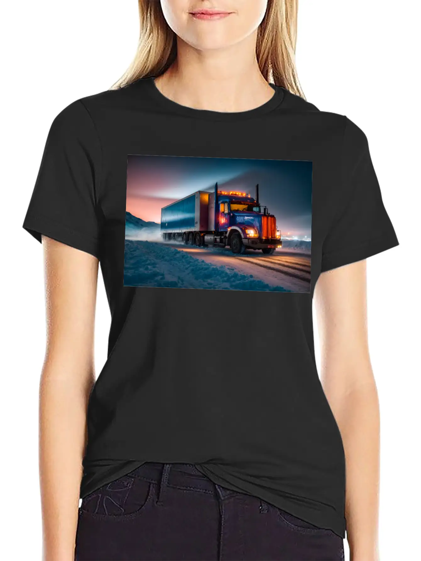 US Truck Illuminated On Icy Road Essential Cotton Tee For Daily Outfits – Unisex Style