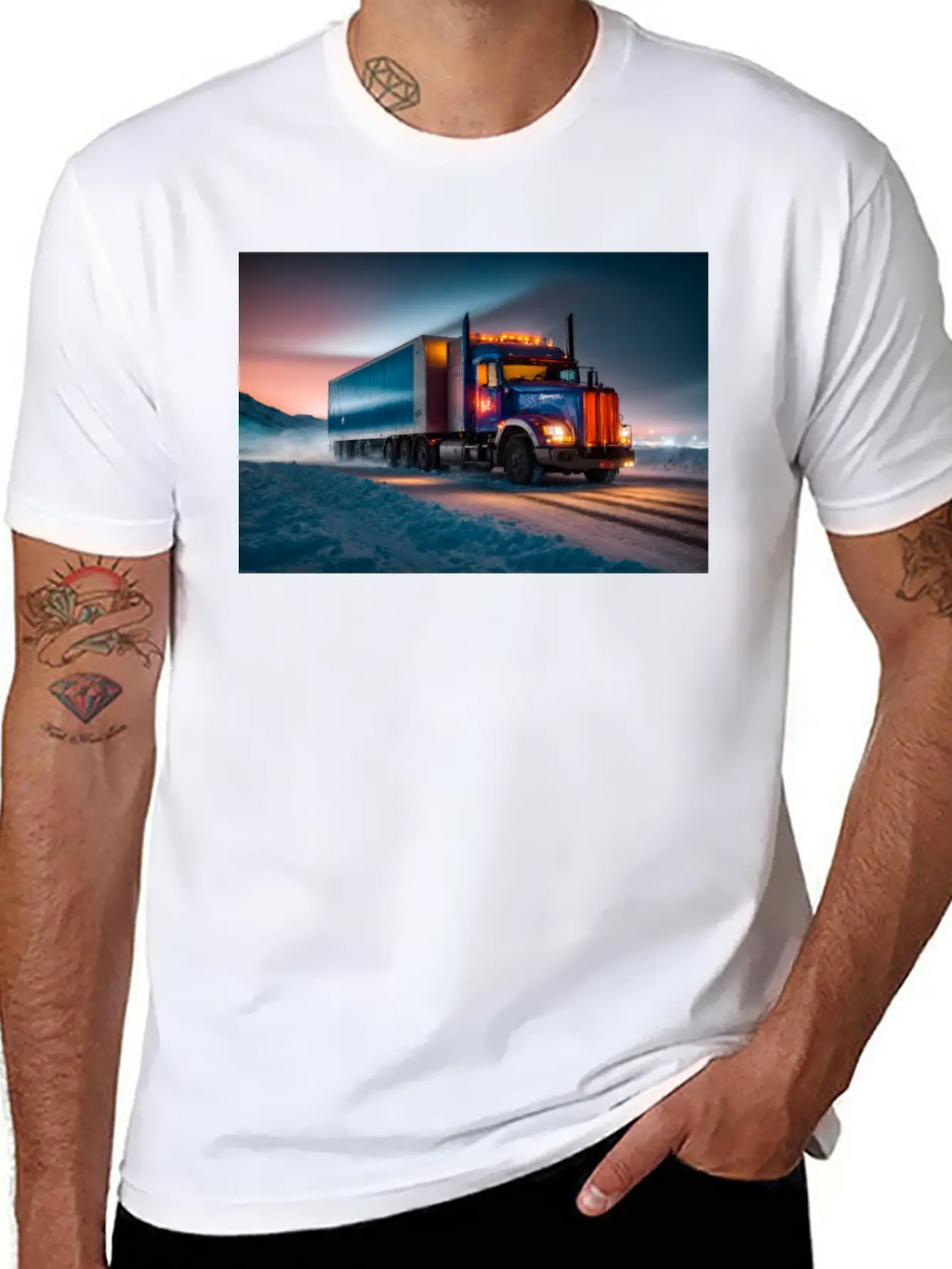 US Truck Illuminated On Icy Road Essential Cotton Tee For Daily Outfits – Unisex Style