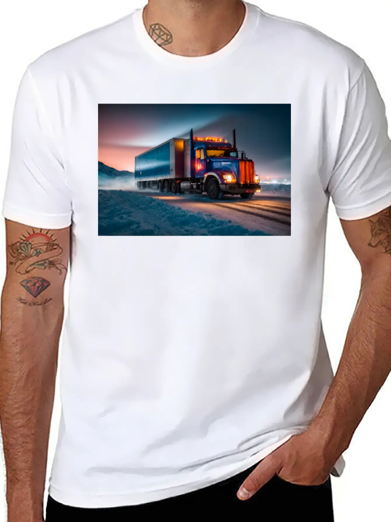 US Truck Illuminated On Icy Road Essential Cotton Tee For Daily Outfits – Unisex Style