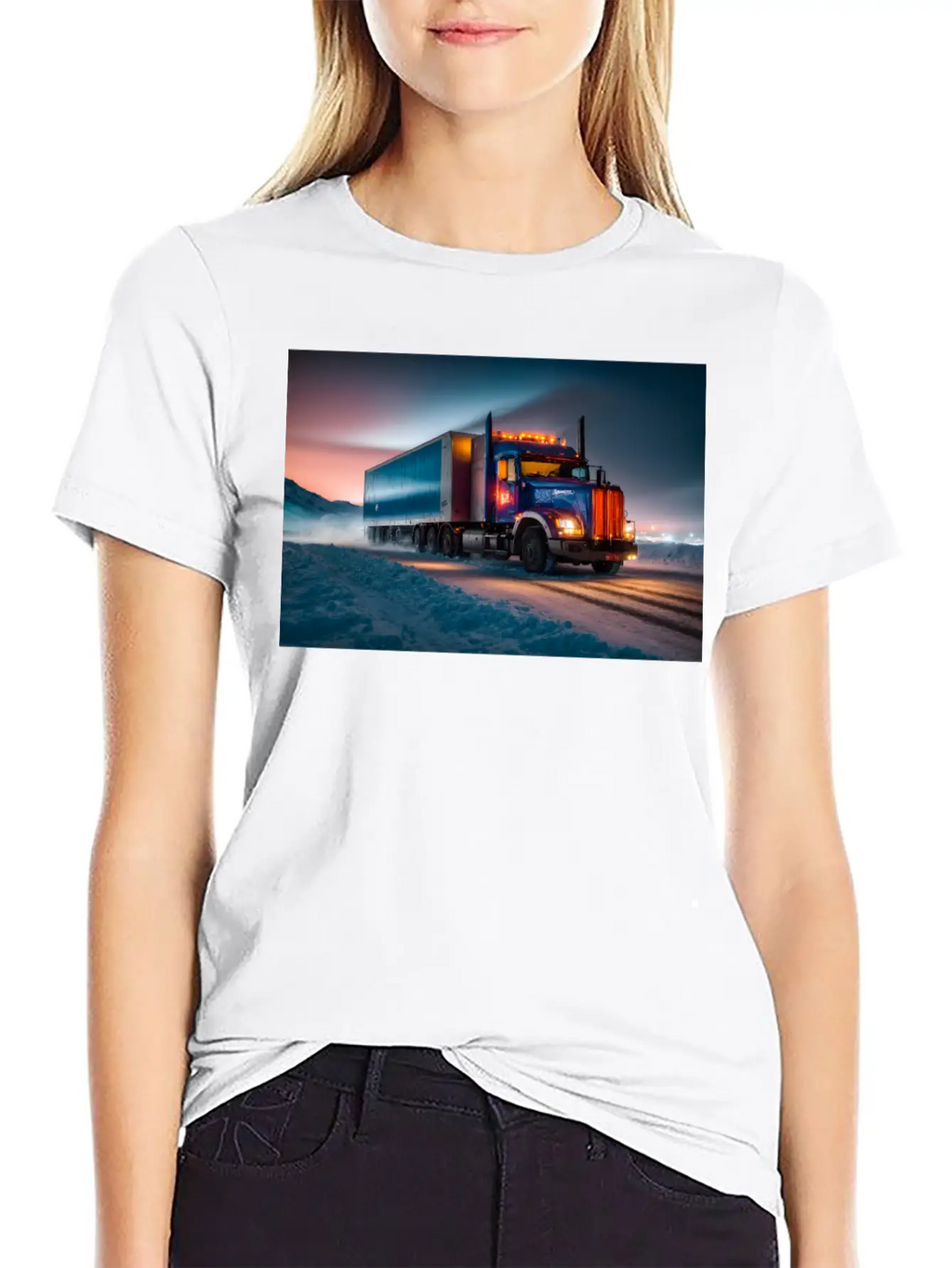 US Truck Illuminated On Icy Road Essential Cotton Tee For Daily Outfits – Unisex Style