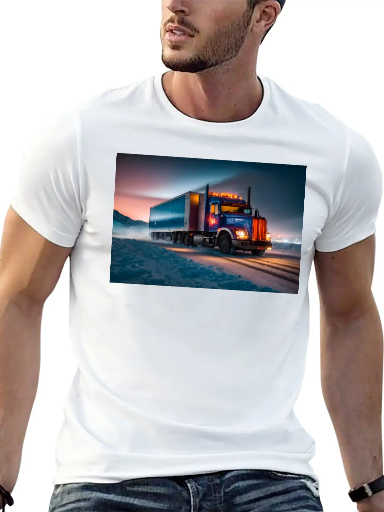 US Truck Illuminated On Icy Road Essential Cotton Tee For Daily Outfits – Unisex Style