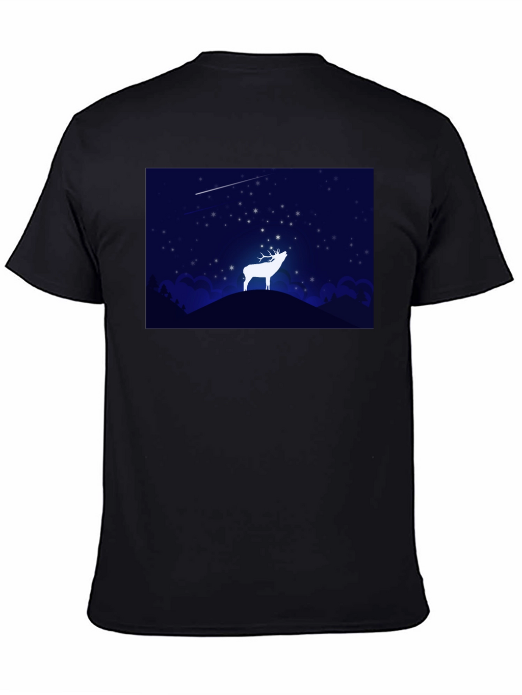 Starry Night Deer Graphic Black T-Shirt