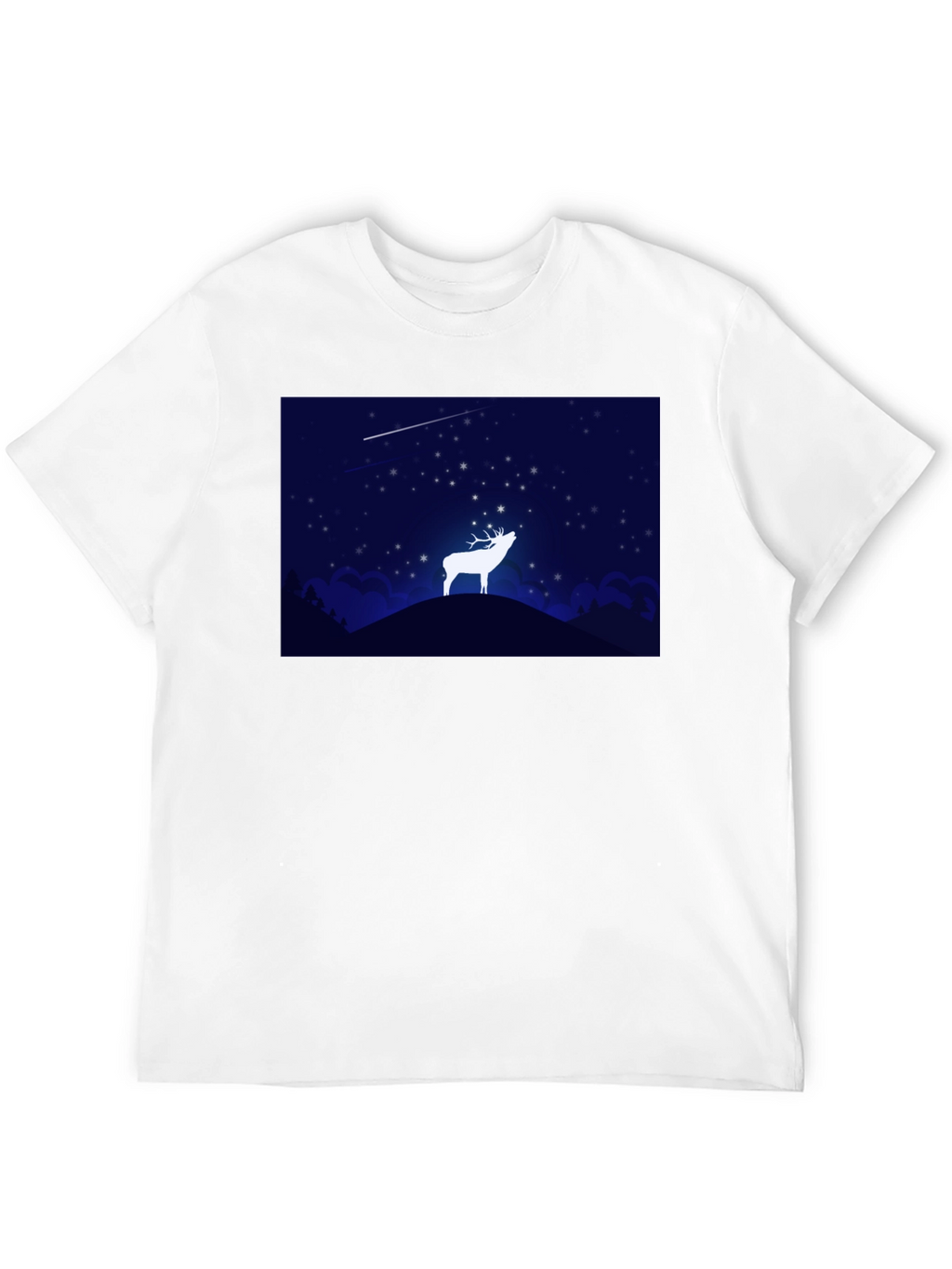 Starry Night Deer Graphic Black T-Shirt
