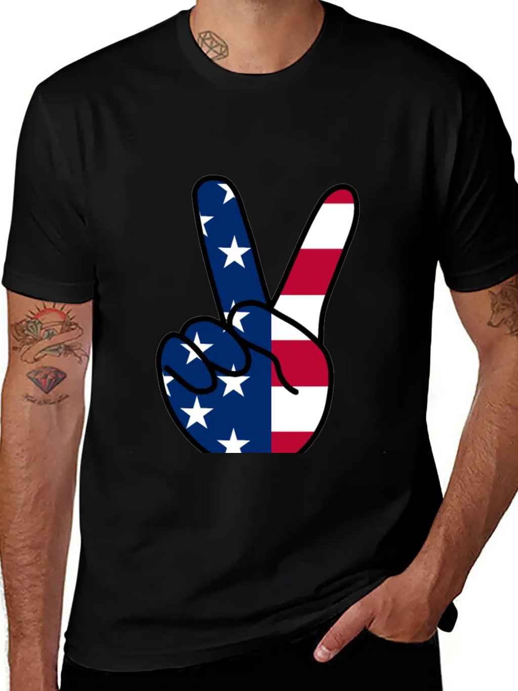 USA Flag V Sign Classic Cotton Tee – Unisex Comfort For Any Season