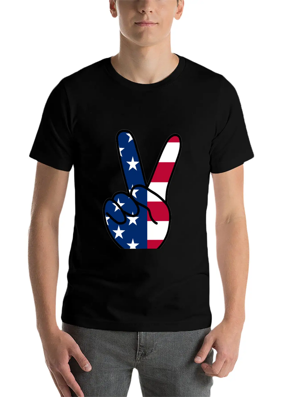 USA Flag V Sign Classic Cotton Tee – Unisex Comfort For Any Season