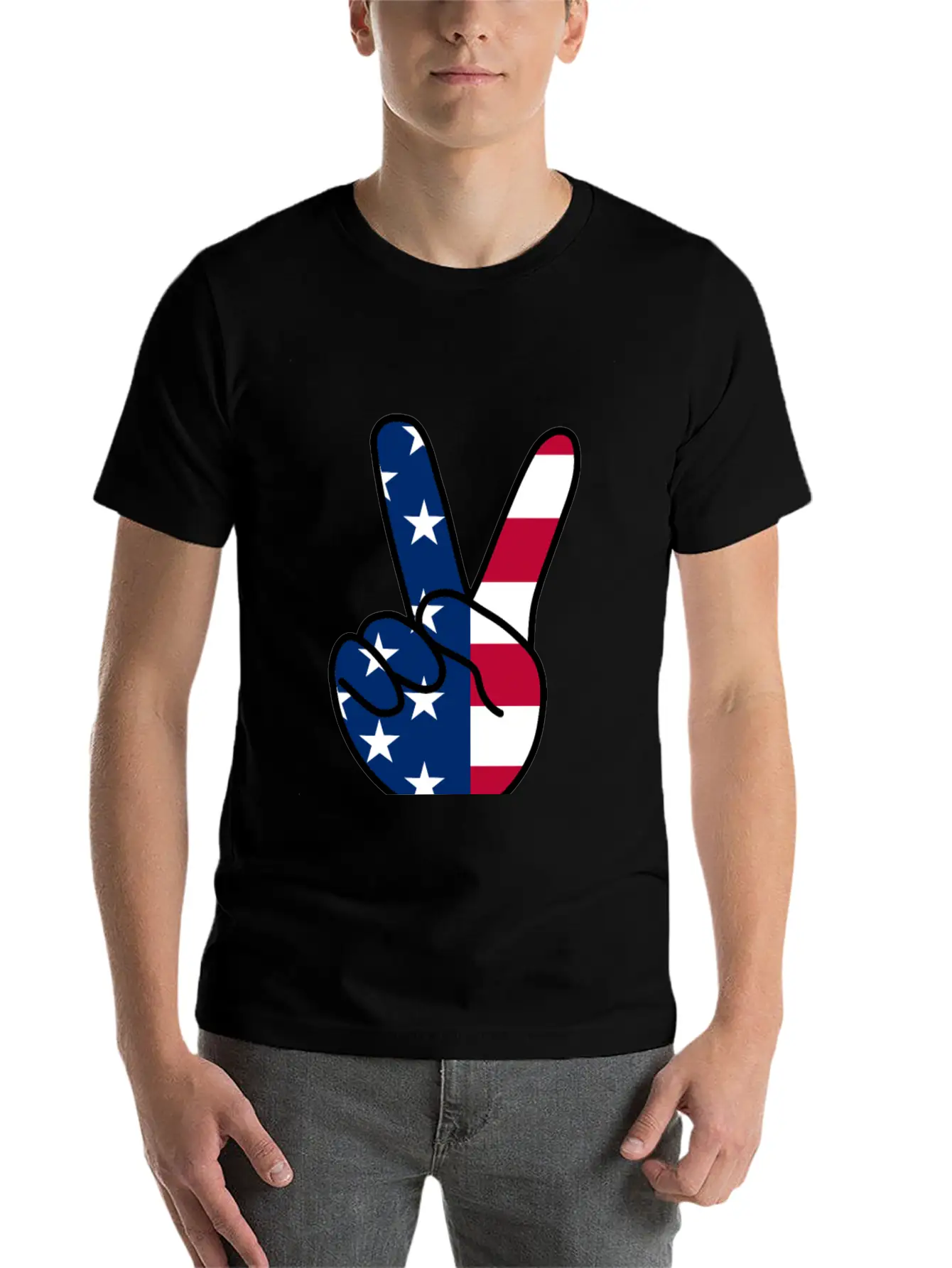 USA Flag V Sign Classic Cotton Tee – Unisex Comfort For Any Season