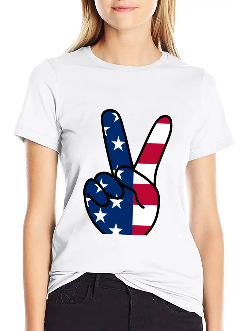 USA Flag V Sign Classic Cotton Tee – Unisex Comfort For Any Season