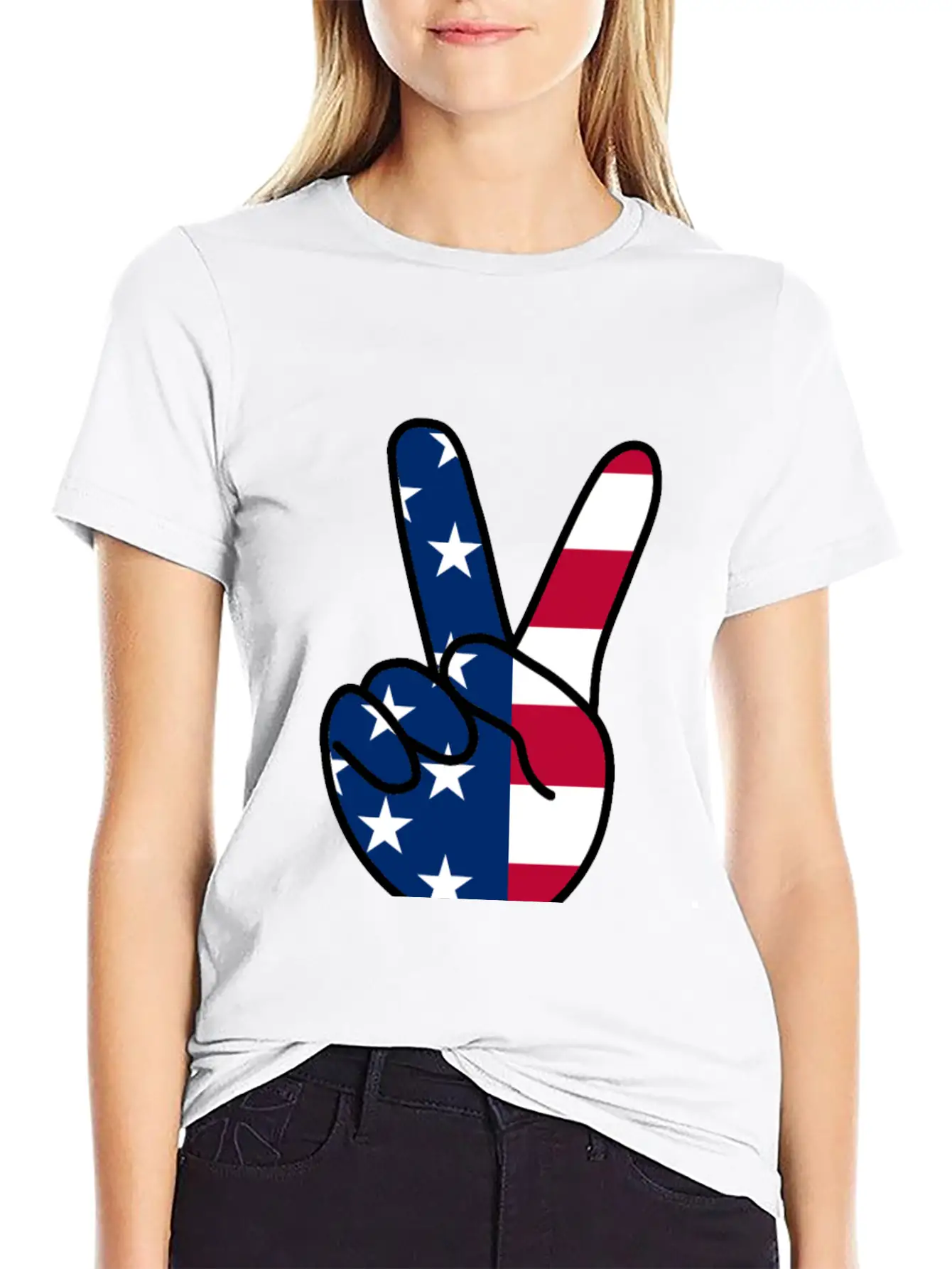 USA Flag V Sign Classic Cotton Tee – Unisex Comfort For Any Season