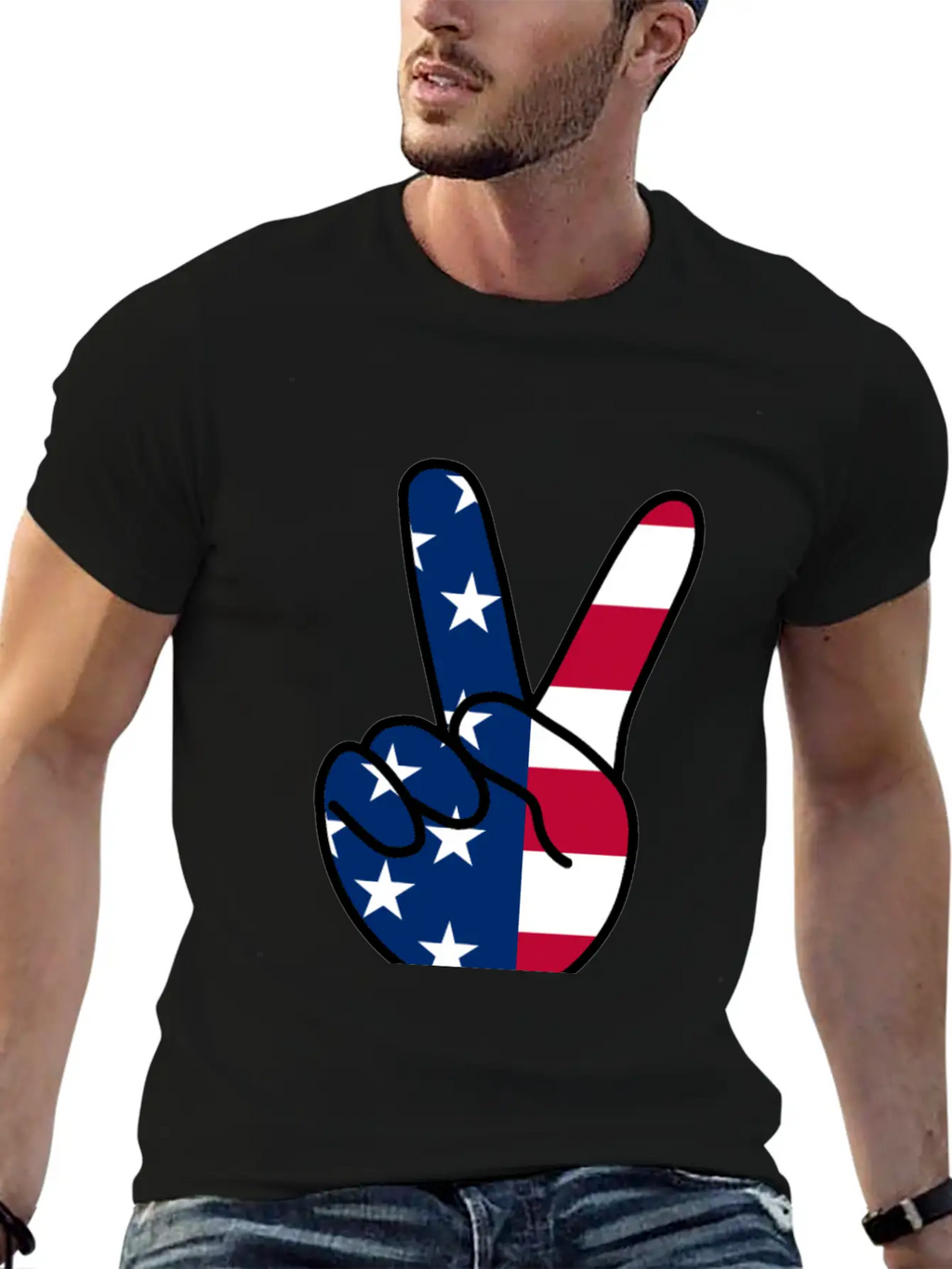USA Flag V Sign Classic Cotton Tee – Unisex Comfort For Any Season