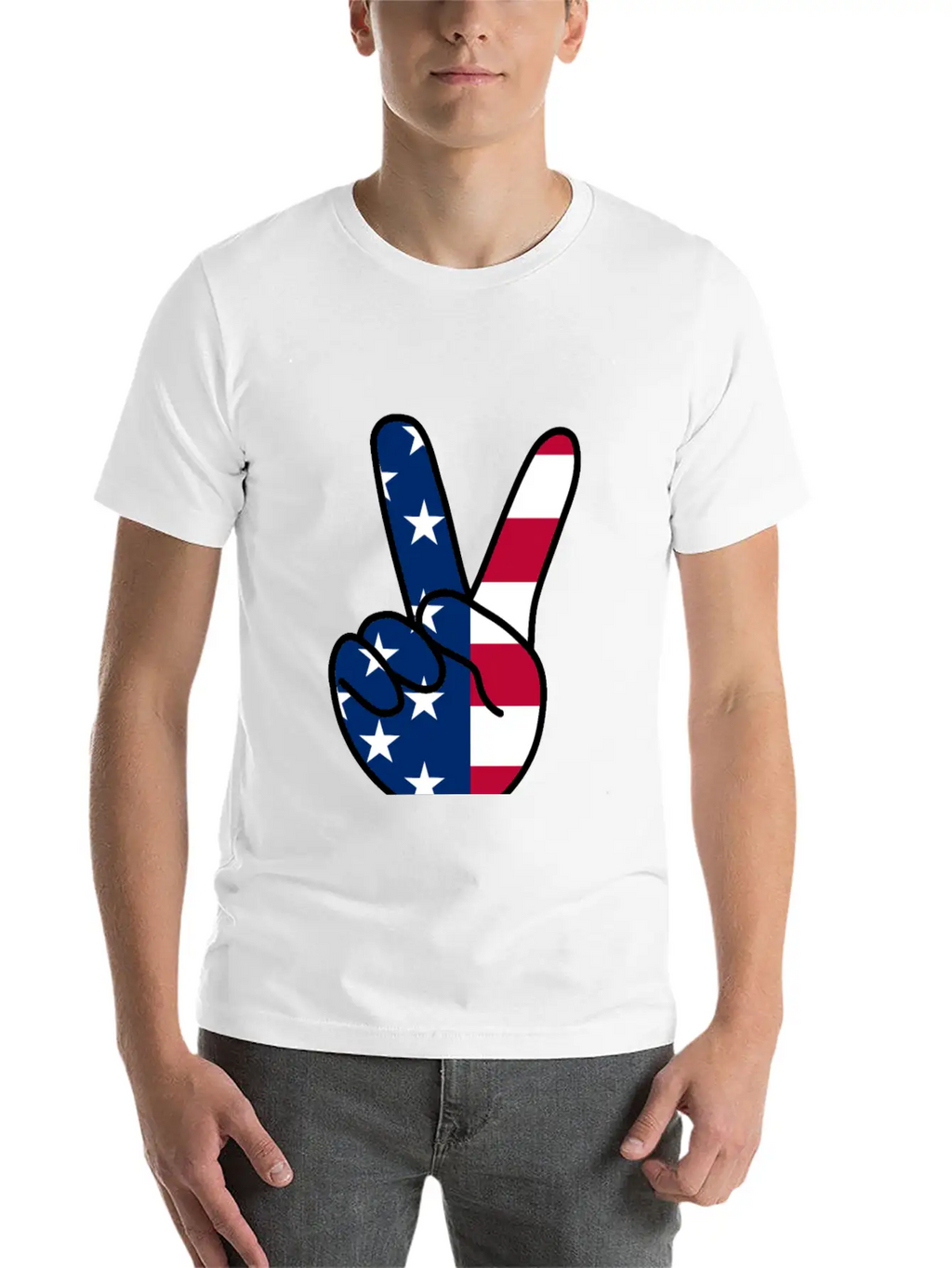 USA Flag V Sign Classic Cotton Tee – Unisex Comfort For Any Season