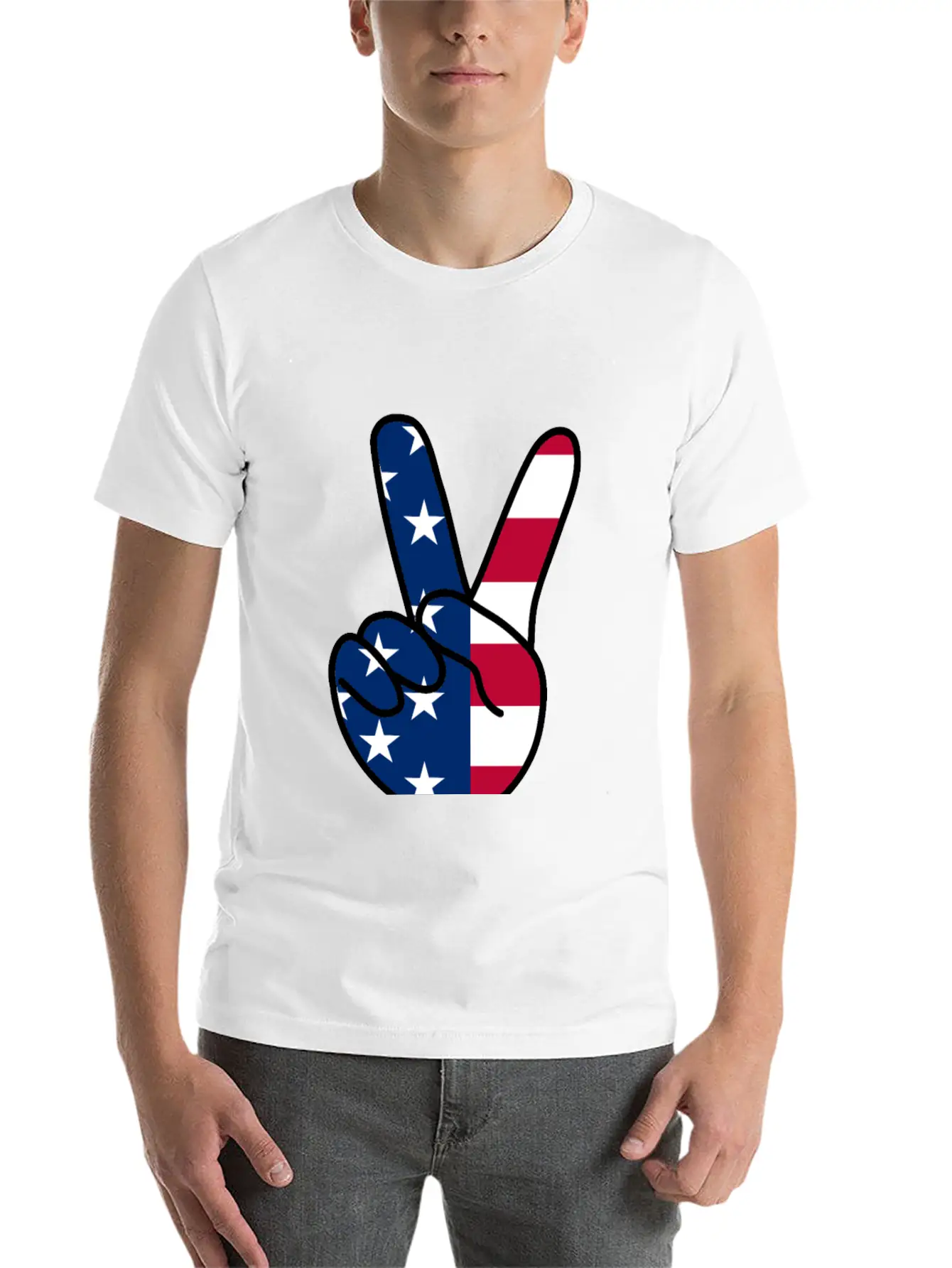 USA Flag V Sign Classic Cotton Tee – Unisex Comfort For Any Season