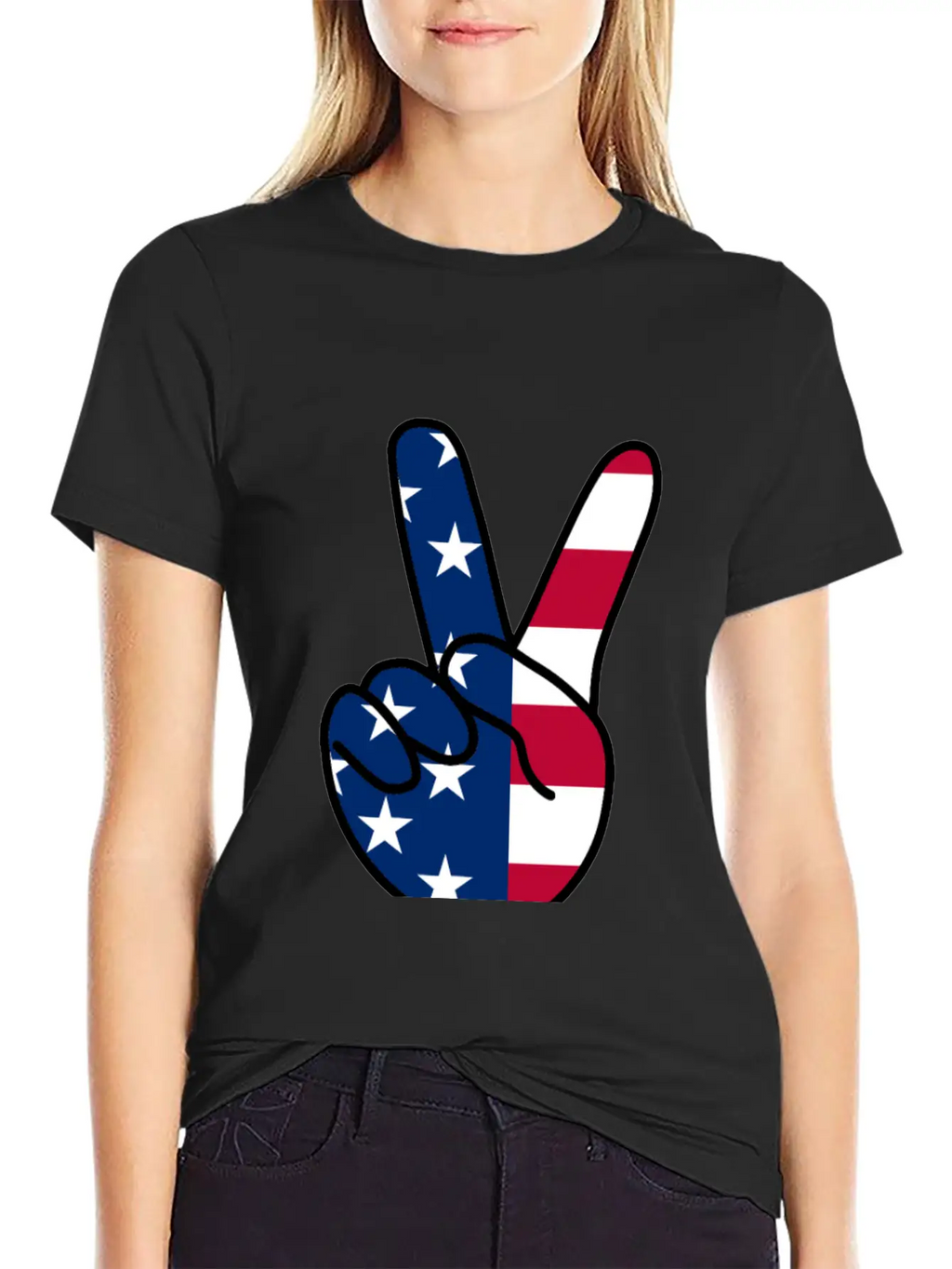 USA Flag V Sign Classic Cotton Tee – Unisex Comfort For Any Season