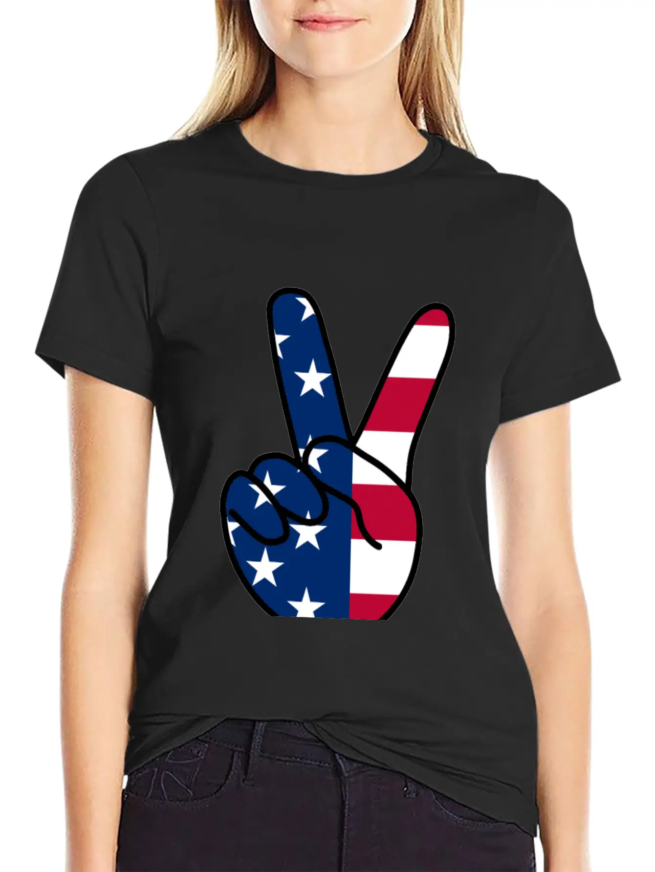 USA Flag V Sign Classic Cotton Tee – Unisex Comfort For Any Season