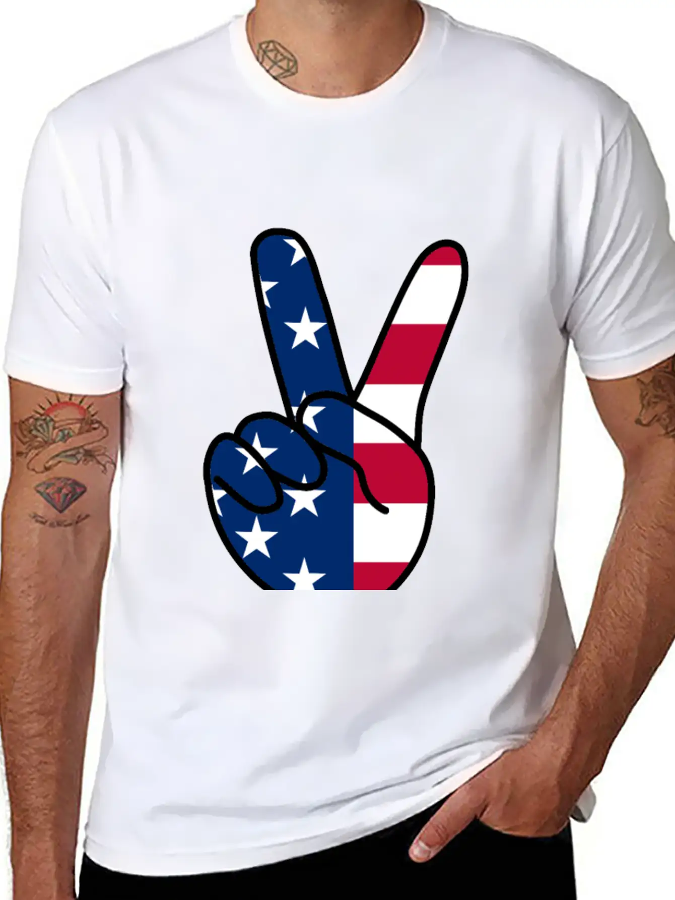 USA Flag V Sign Classic Cotton Tee – Unisex Comfort For Any Season