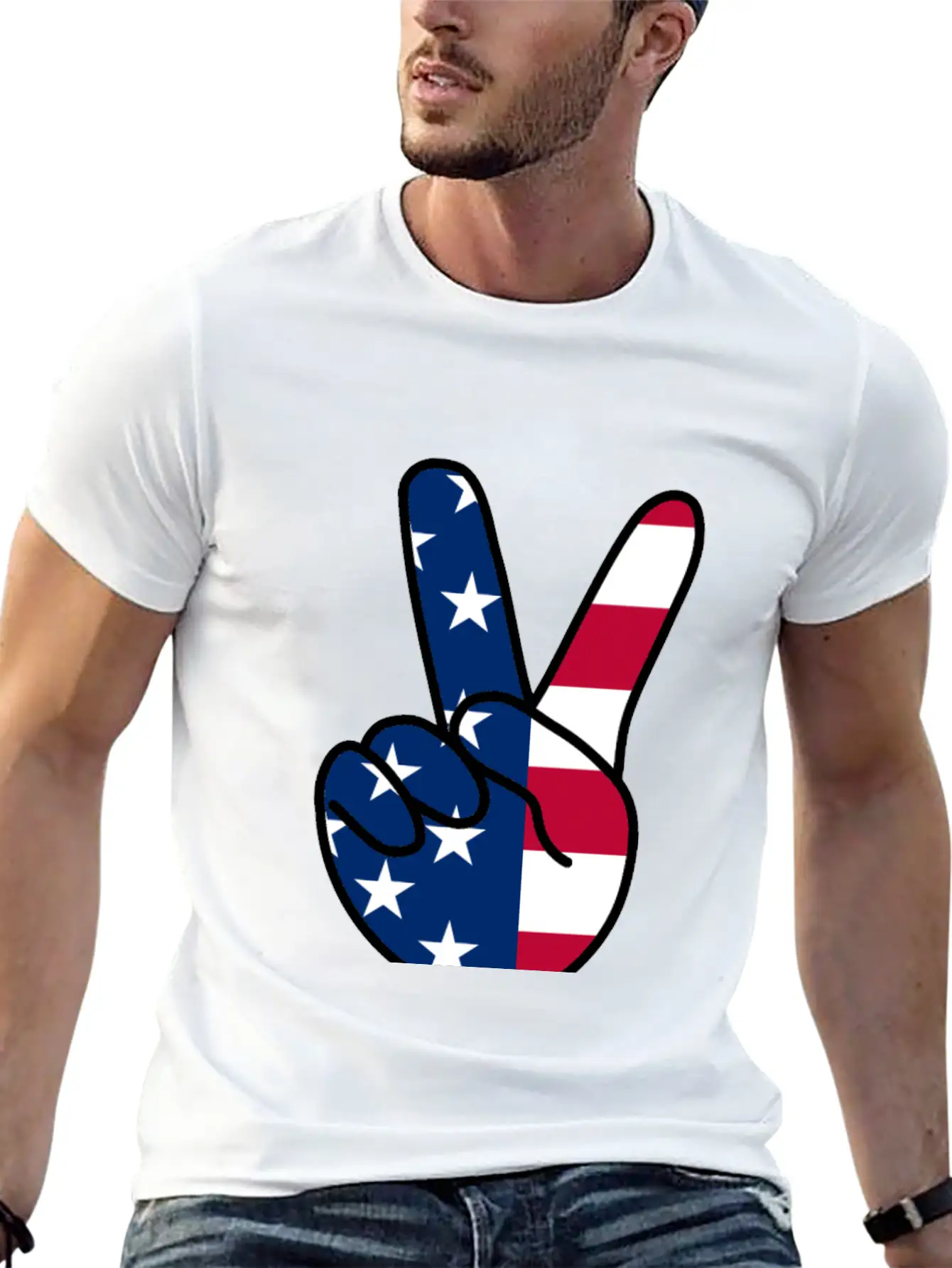 USA Flag V Sign Classic Cotton Tee – Unisex Comfort For Any Season