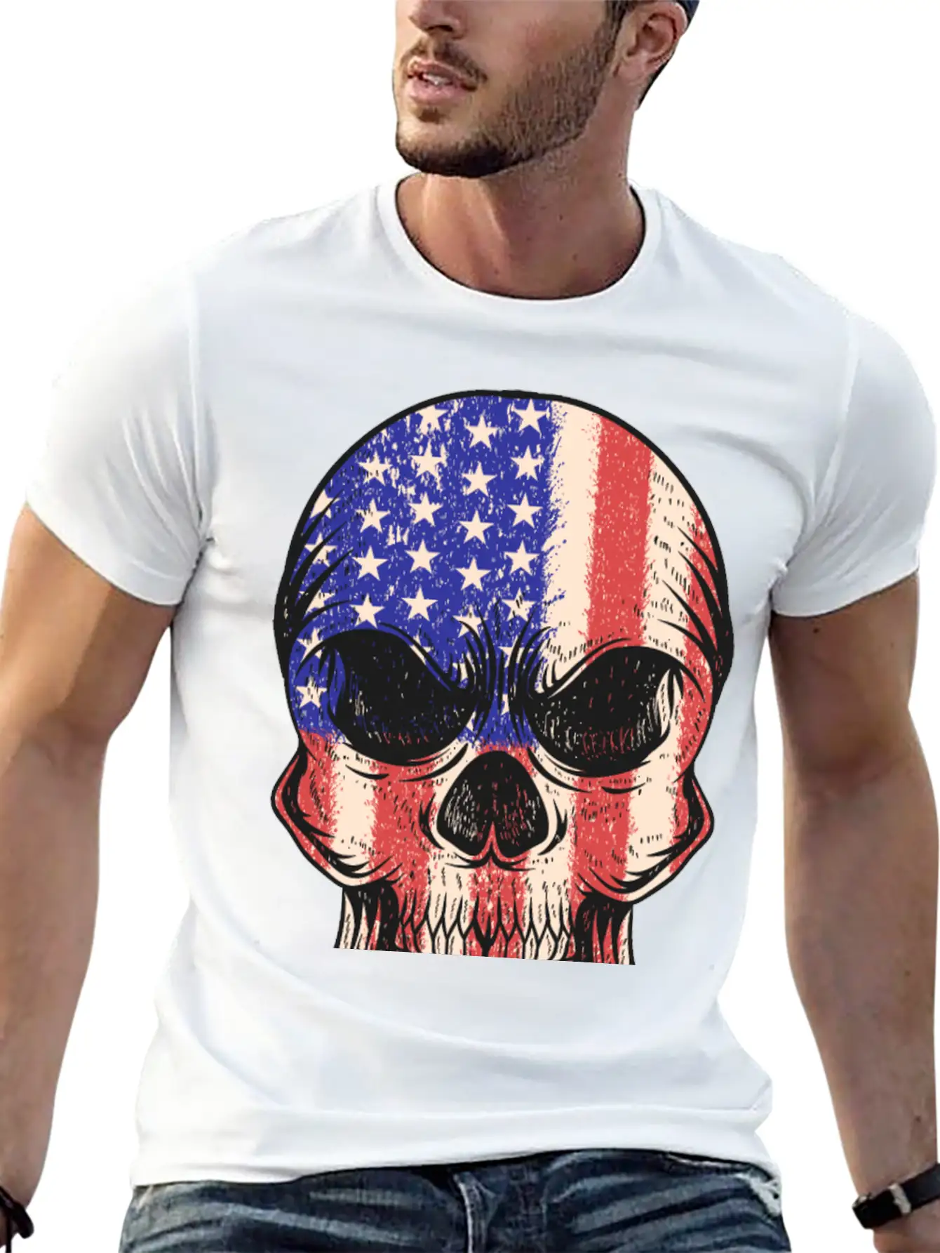 USA, Skull, Us Flag Breathable Graphic T-Shirt – Perfect For Casual Days