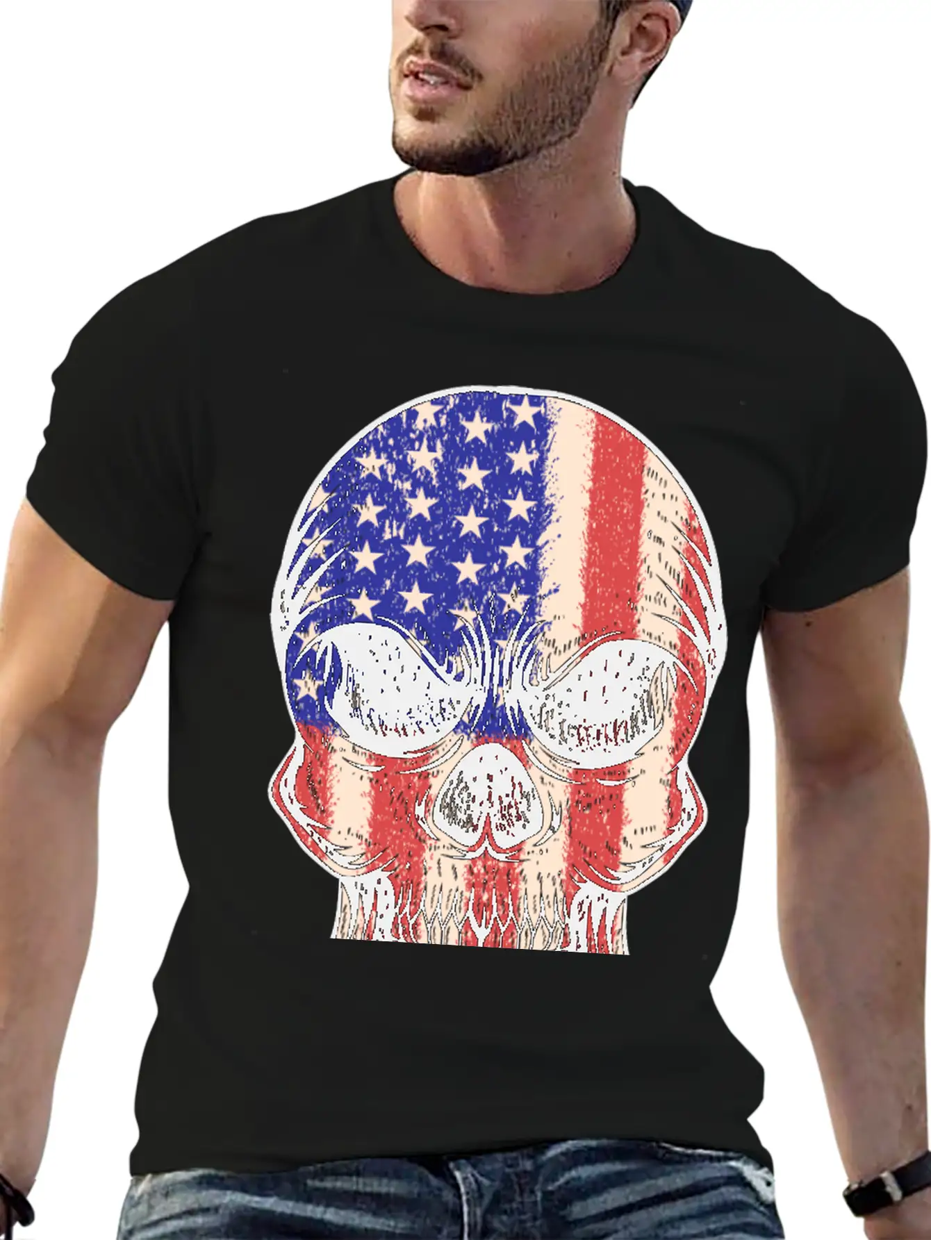 USA, Skull, Us Flag Breathable Graphic T-Shirt – Perfect For Casual Days