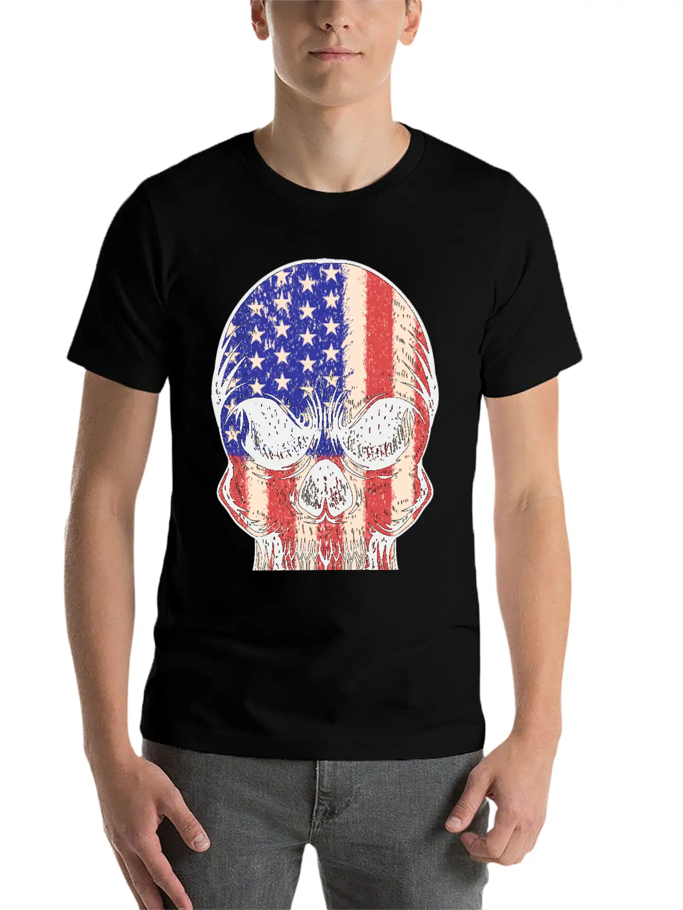 USA, Skull, Us Flag Breathable Graphic T-Shirt – Perfect For Casual Days