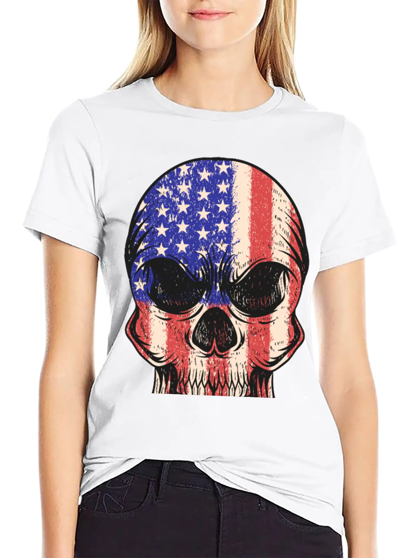 USA, Skull, Us Flag Breathable Graphic T-Shirt – Perfect For Casual Days