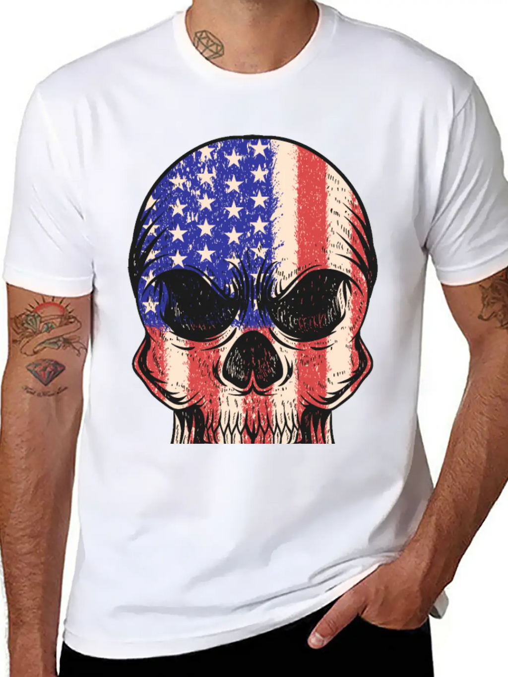 USA, Skull, Us Flag Breathable Graphic T-Shirt – Perfect For Casual Days