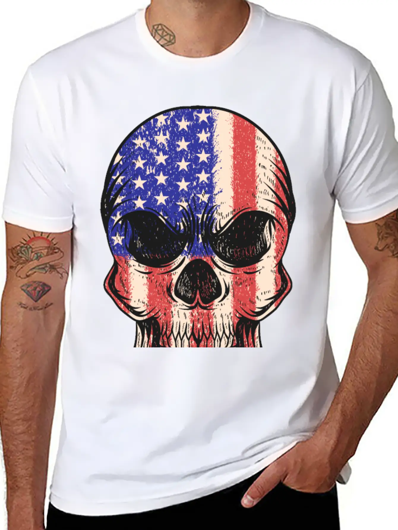USA, Skull, Us Flag Breathable Graphic T-Shirt – Perfect For Casual Days
