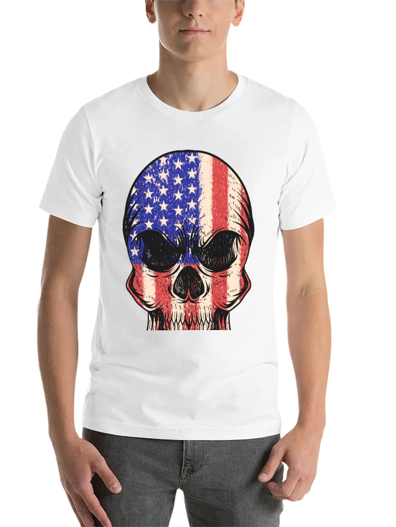 USA, Skull, Us Flag Breathable Graphic T-Shirt – Perfect For Casual Days