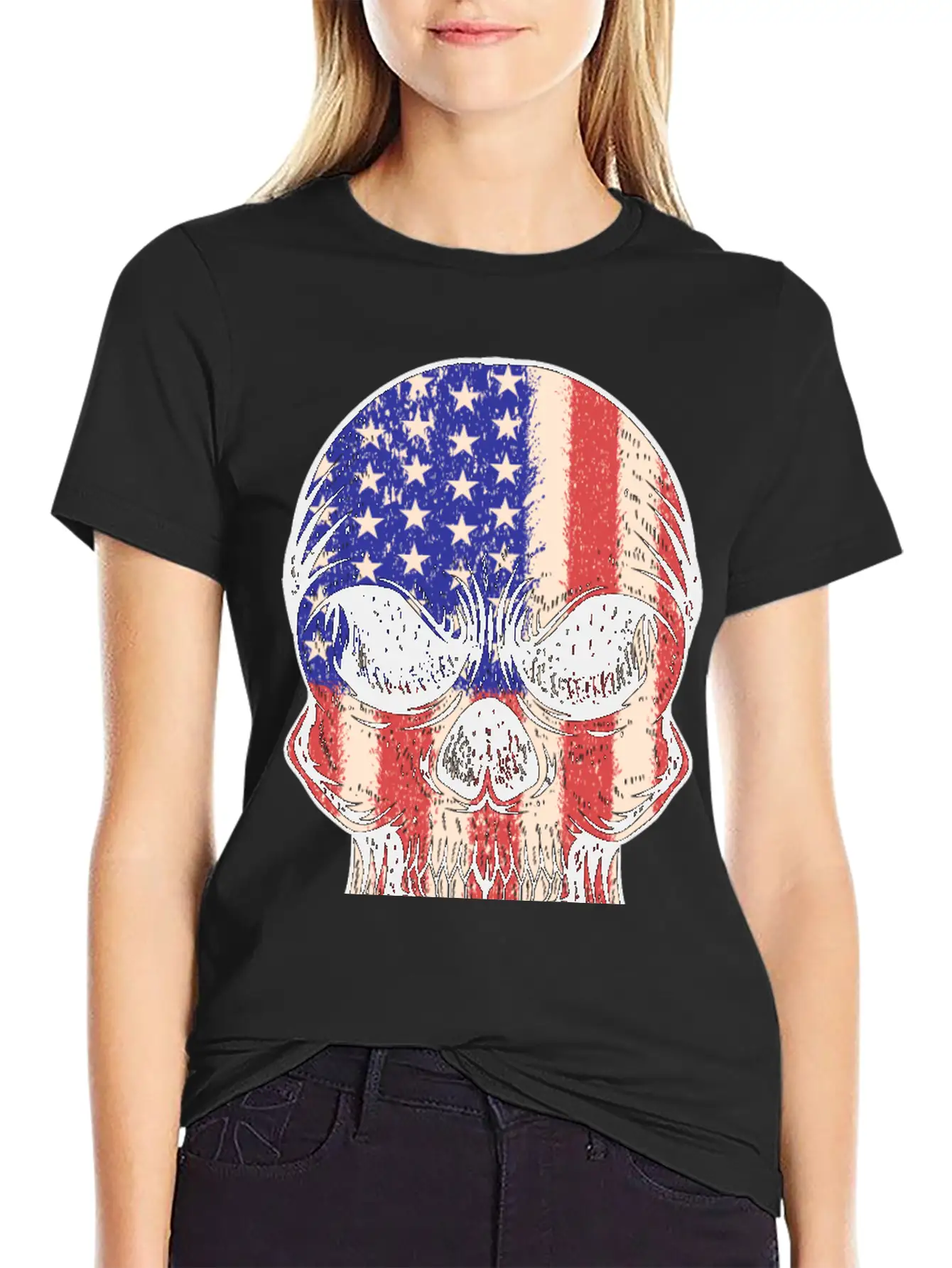USA, Skull, Us Flag Breathable Graphic T-Shirt – Perfect For Casual Days