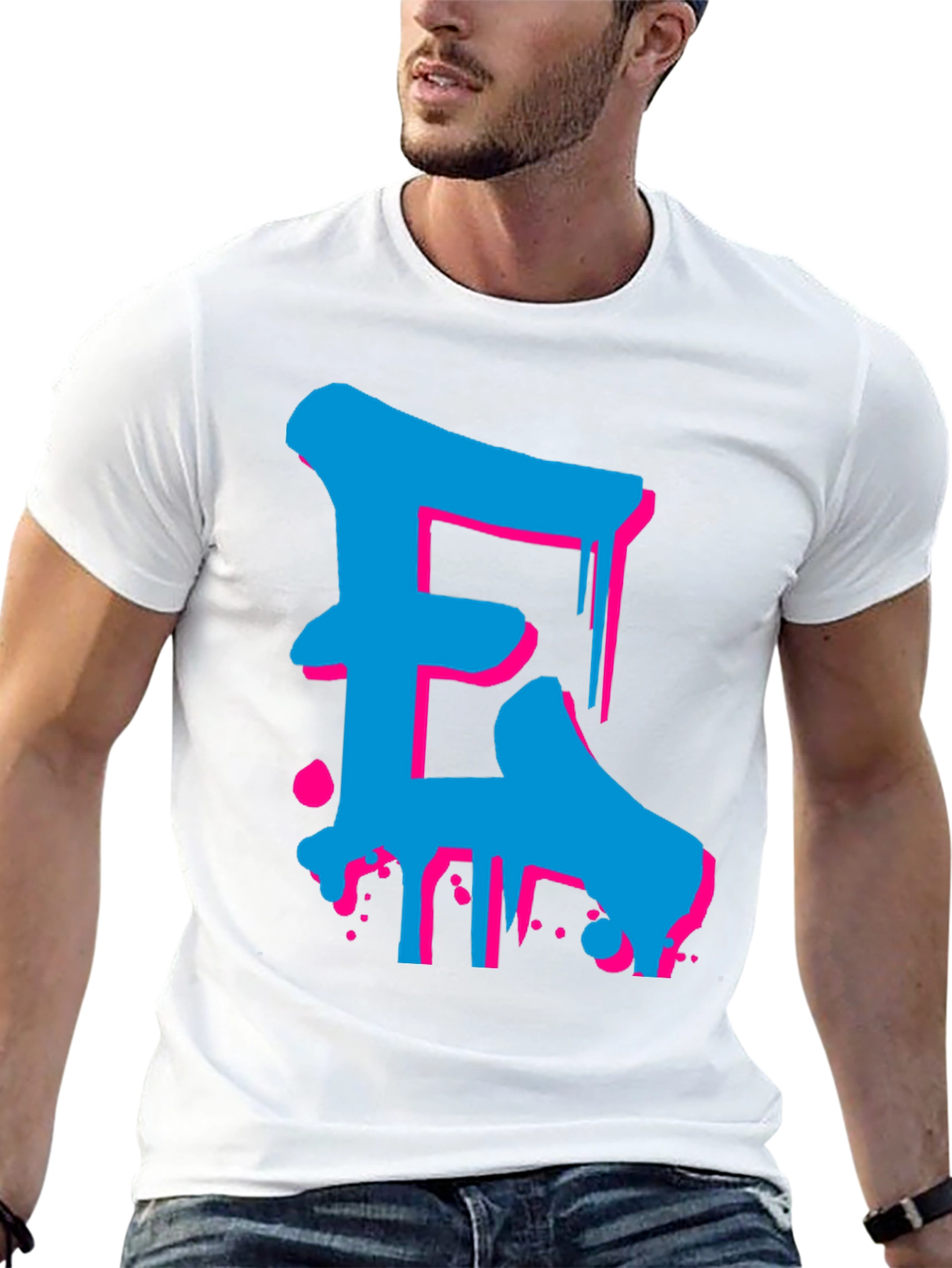 Bold Blue and Pink Letter Graphic Tee