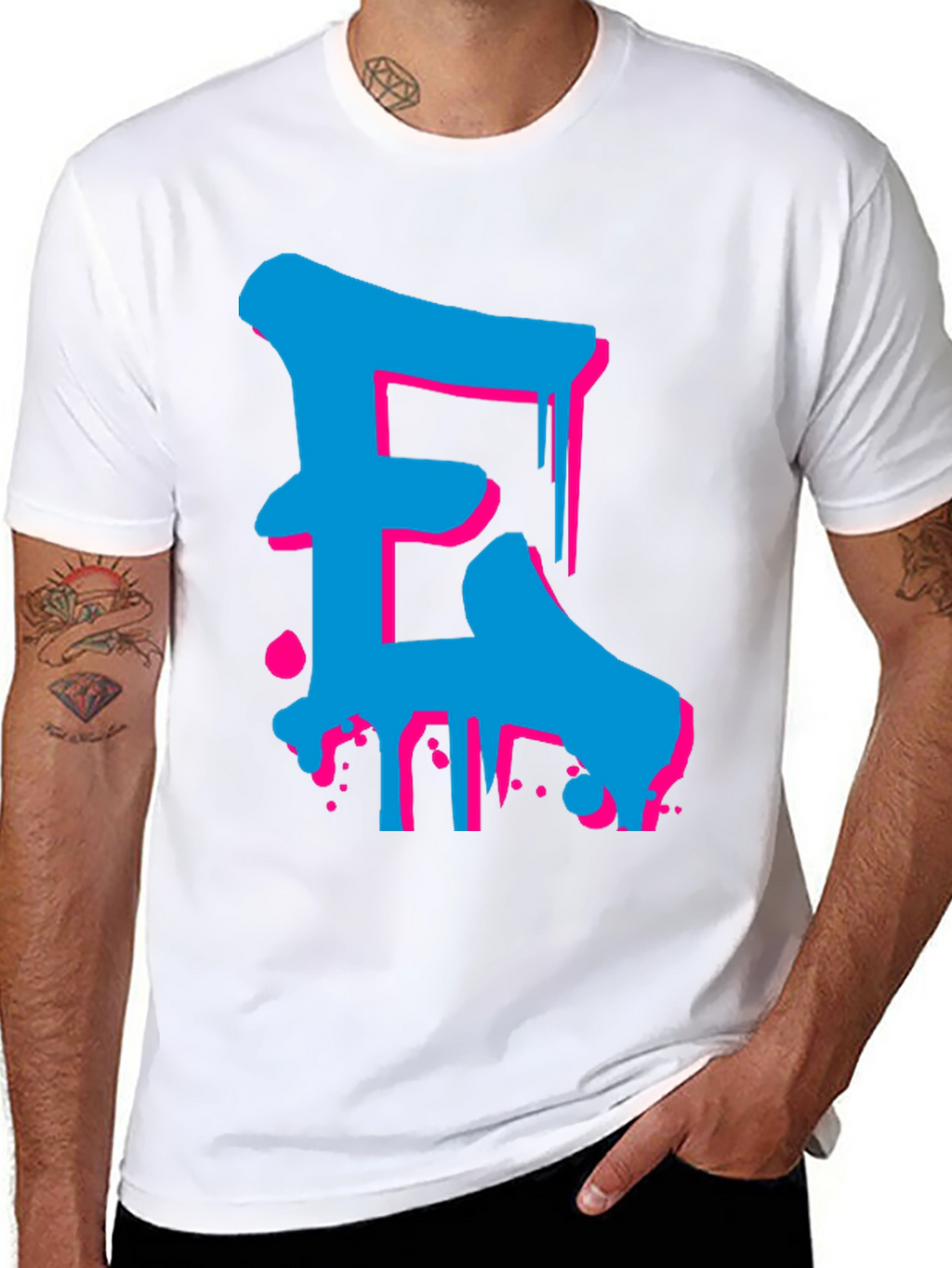 Bold Blue and Pink Letter Graphic Tee