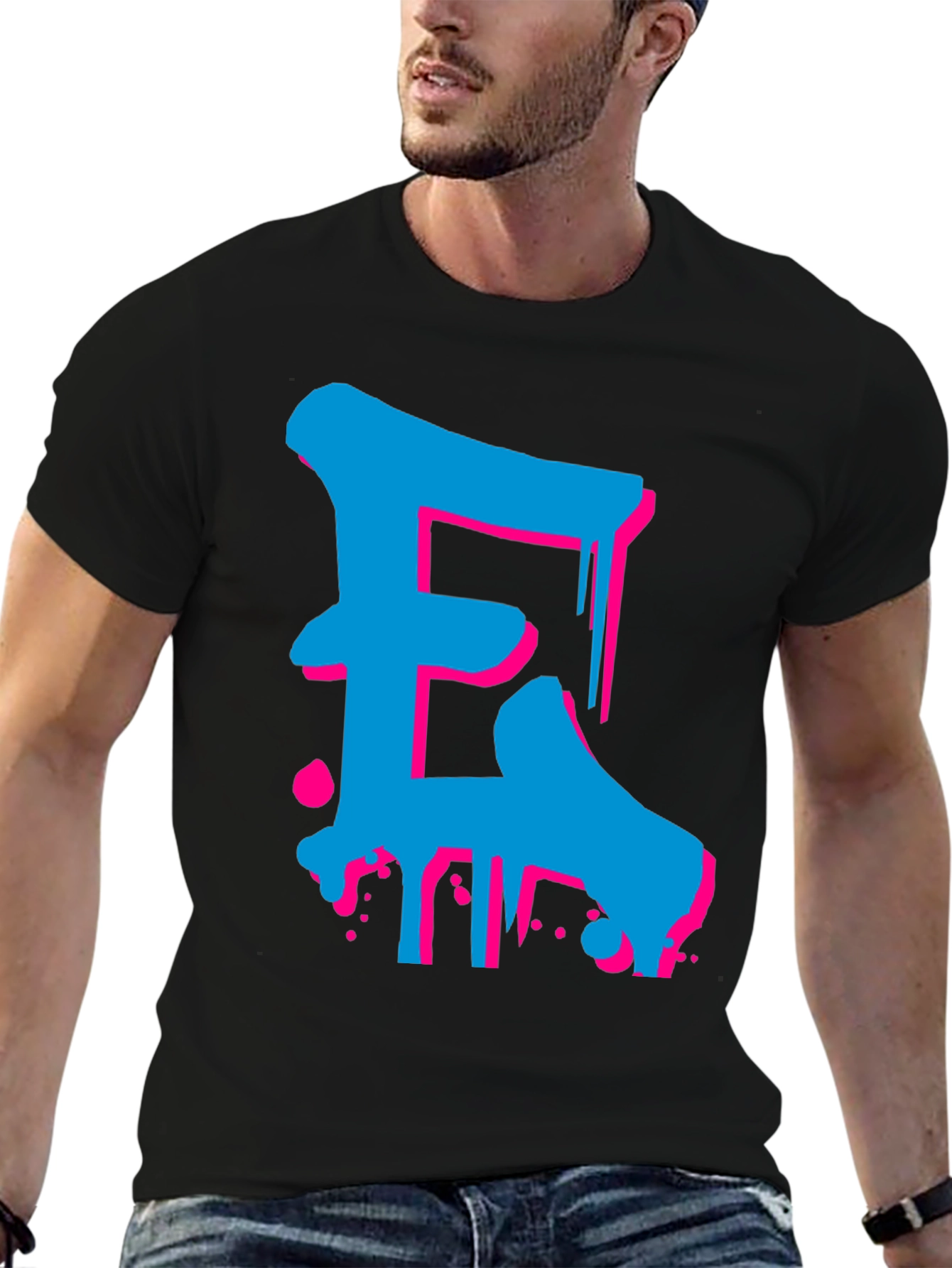 Bold Blue and Pink Letter Graphic Tee