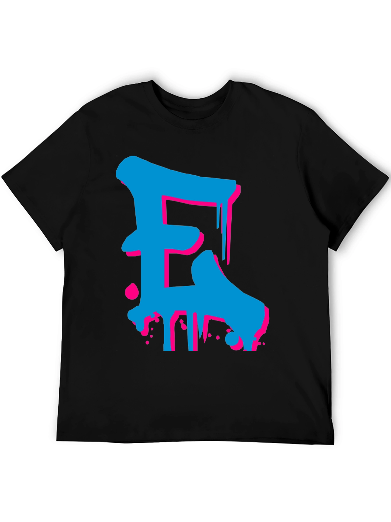 Bold Blue and Pink Letter Graphic Tee