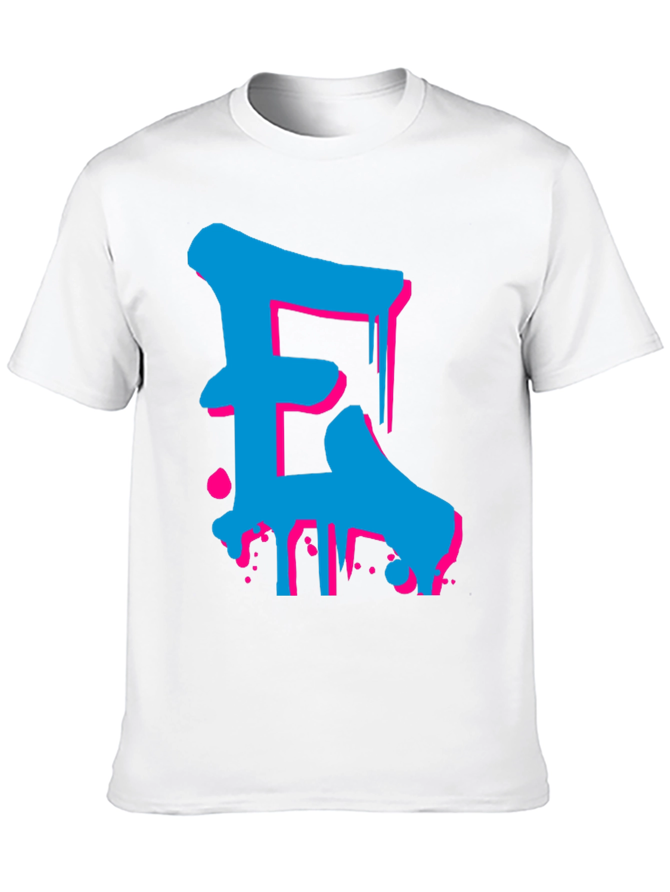 Bold Blue and Pink Letter Graphic Tee