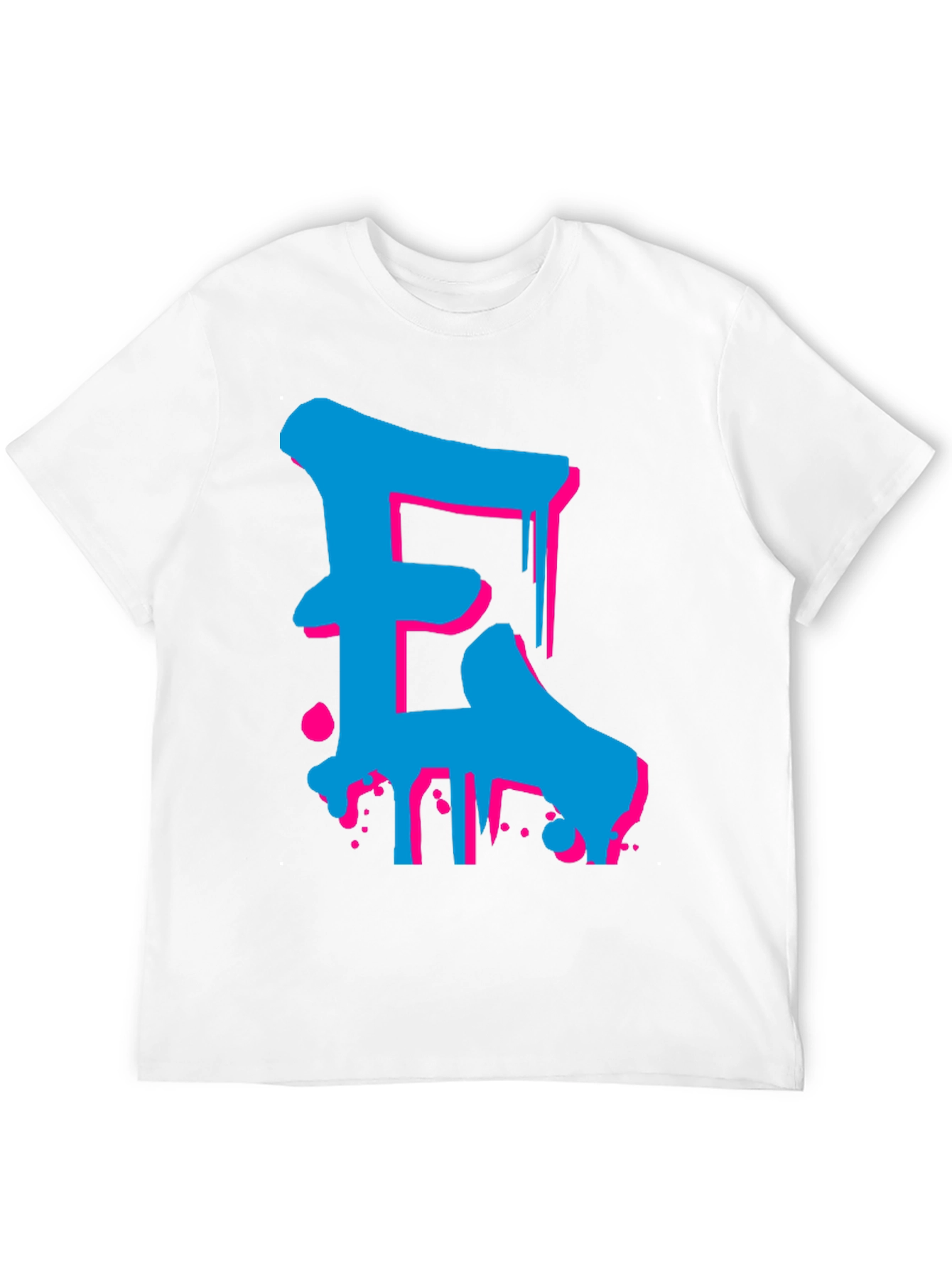 Bold Blue and Pink Letter Graphic Tee