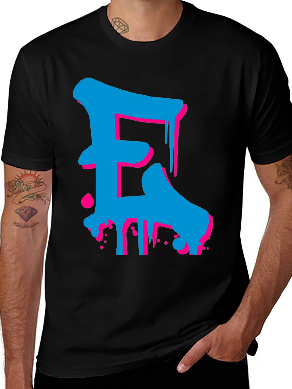 Bold Blue and Pink Letter Graphic Tee