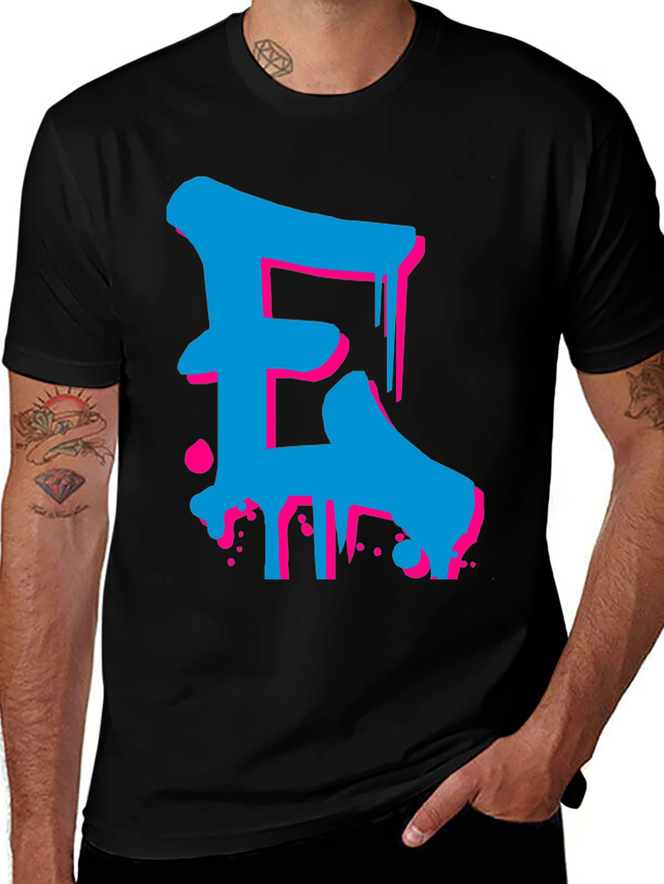 Bold Blue and Pink Letter Graphic Tee