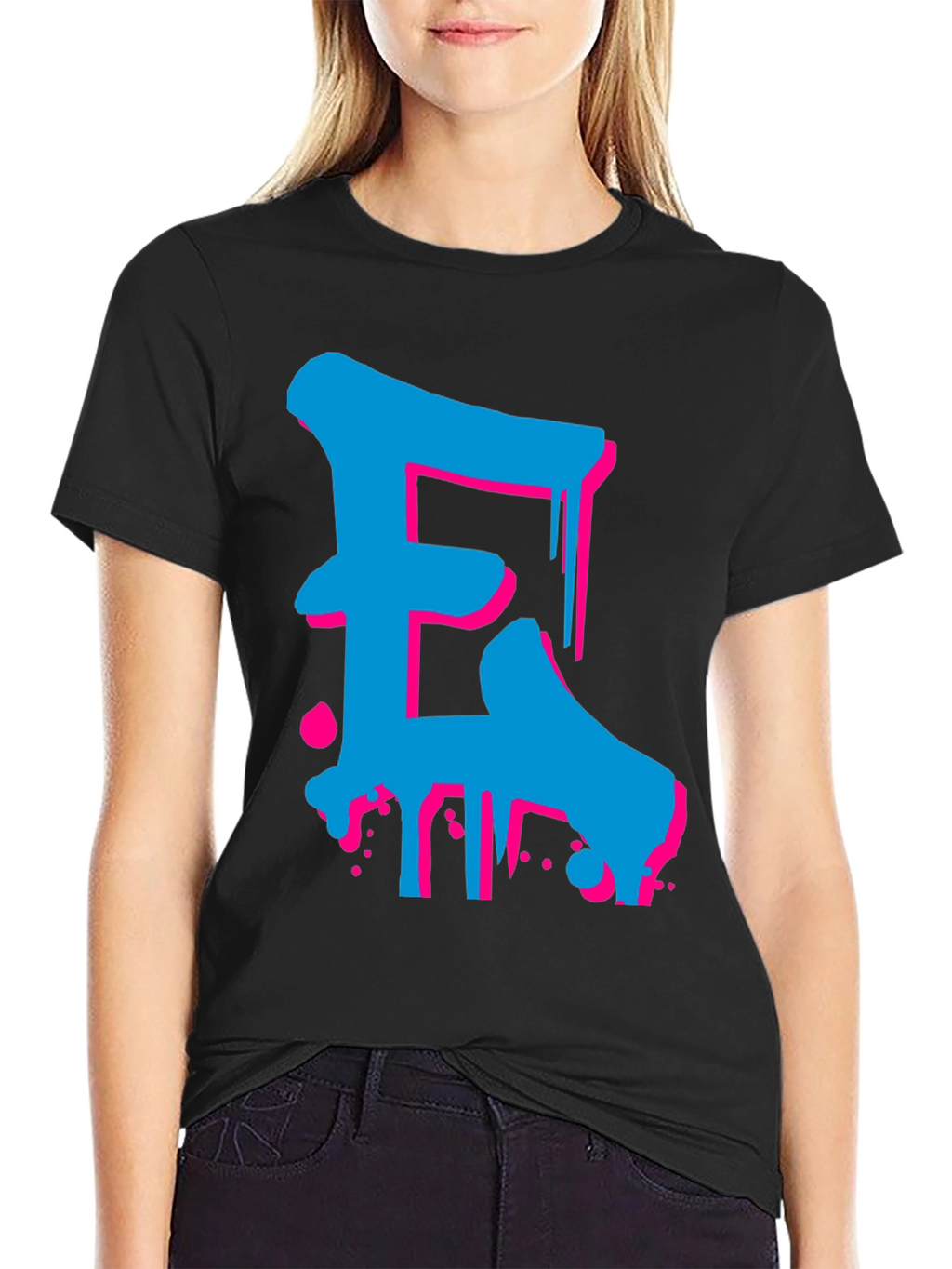 Bold Blue and Pink Letter Graphic Tee