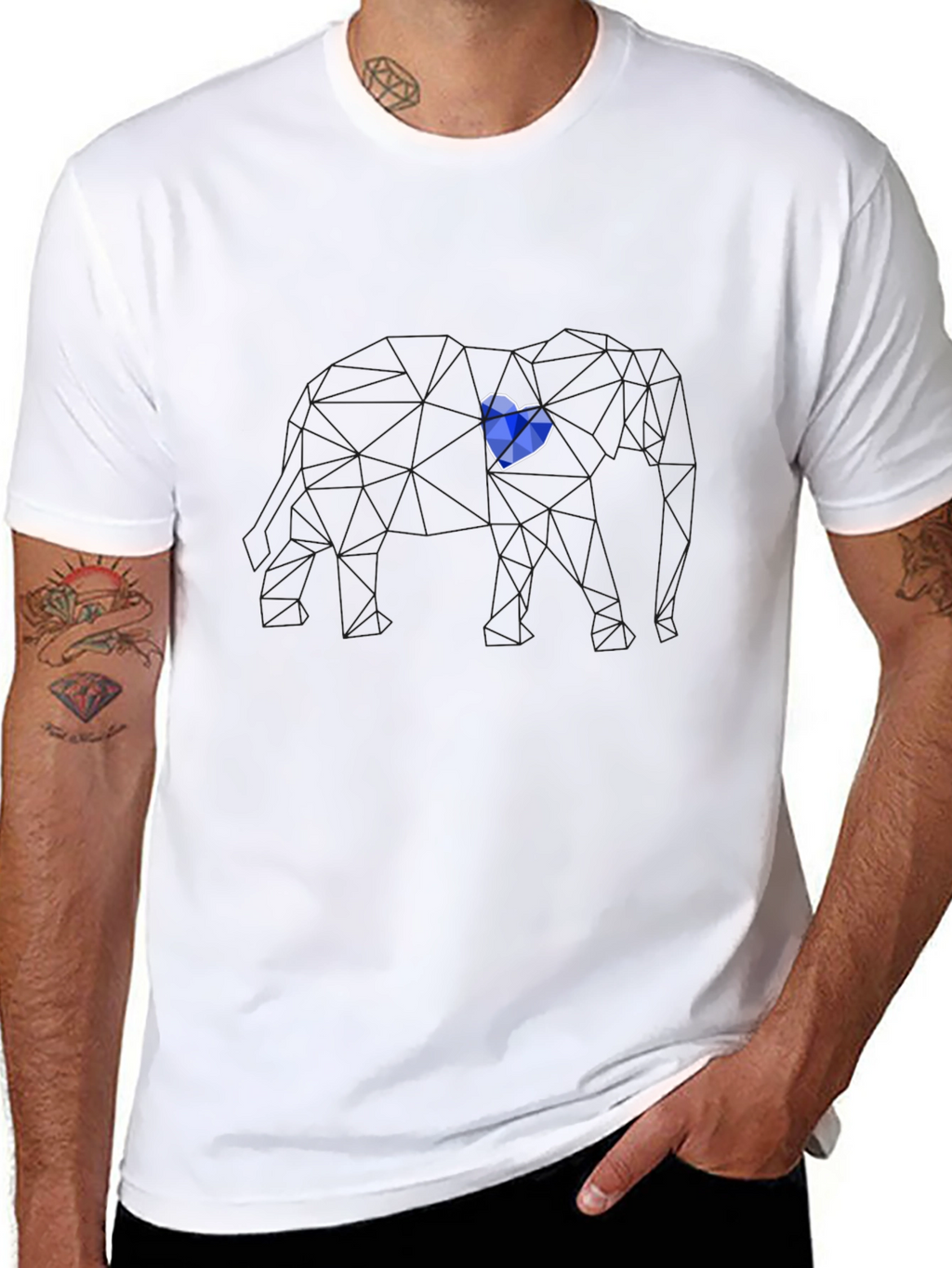 Geometric Elephant Tee - Blue Heart Design