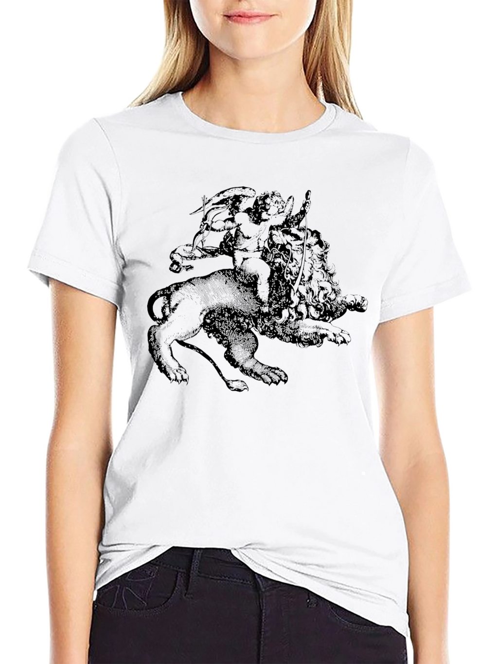 Cupid and Lion Black Graphic Tee