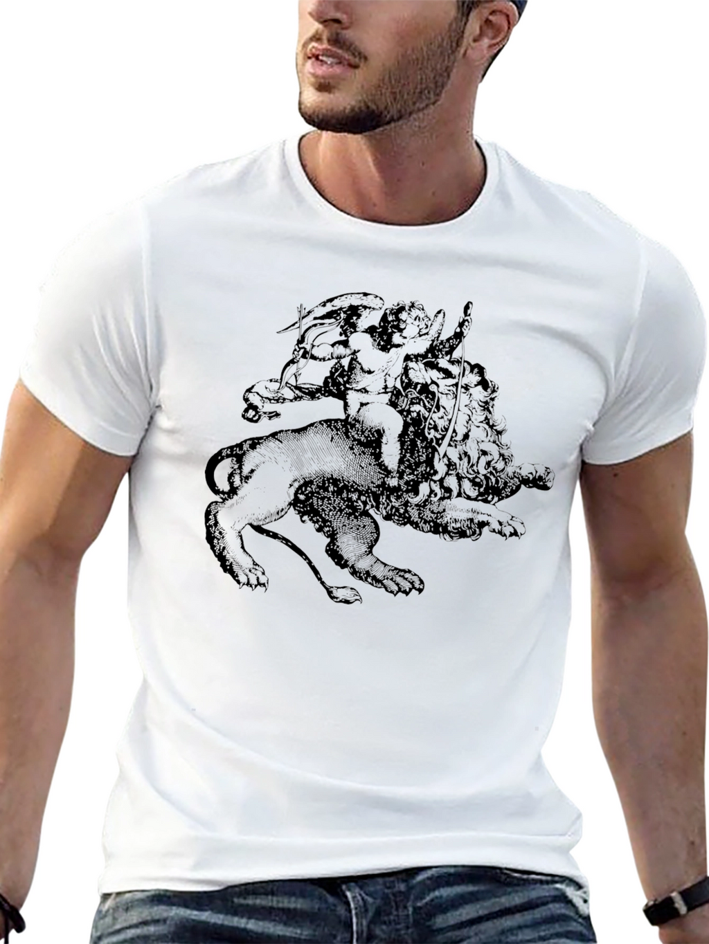 Cupid and Lion Black Graphic Tee