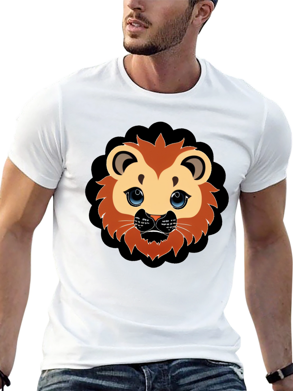 Cute Lion Graphic Black T-Shirt