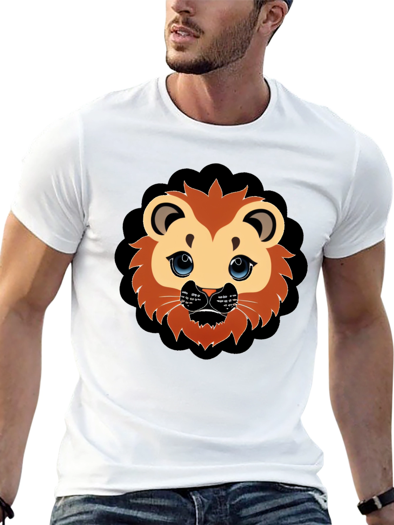 Cute Lion Graphic Black T-Shirt