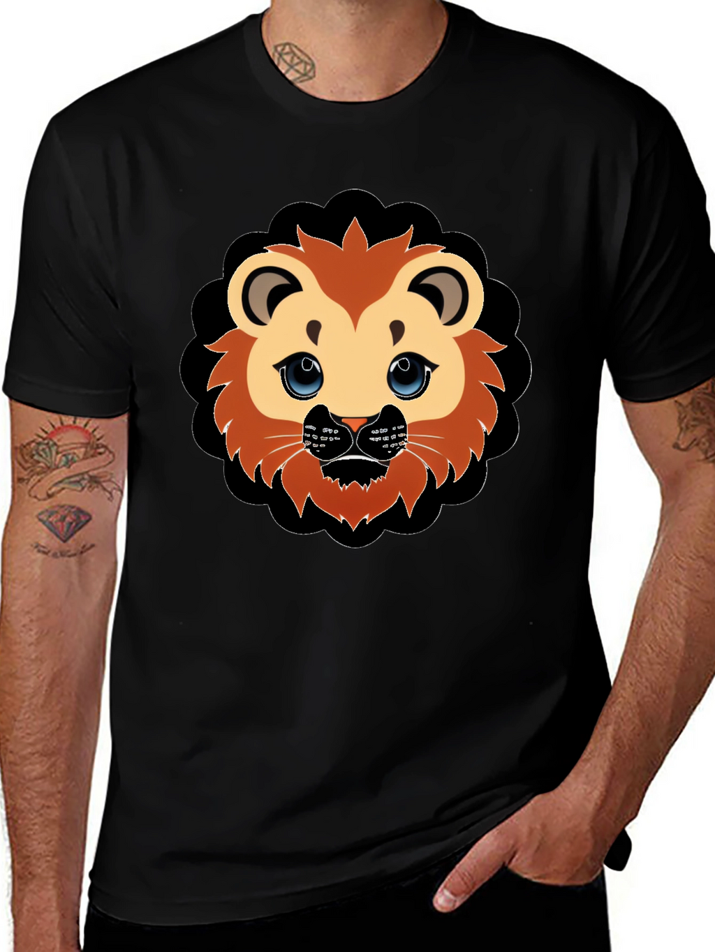 Cute Lion Graphic Black T-Shirt