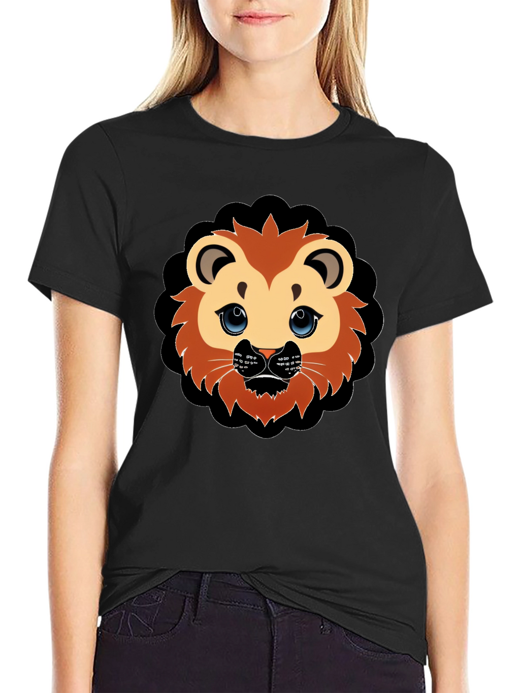 Cute Lion Graphic Black T-Shirt
